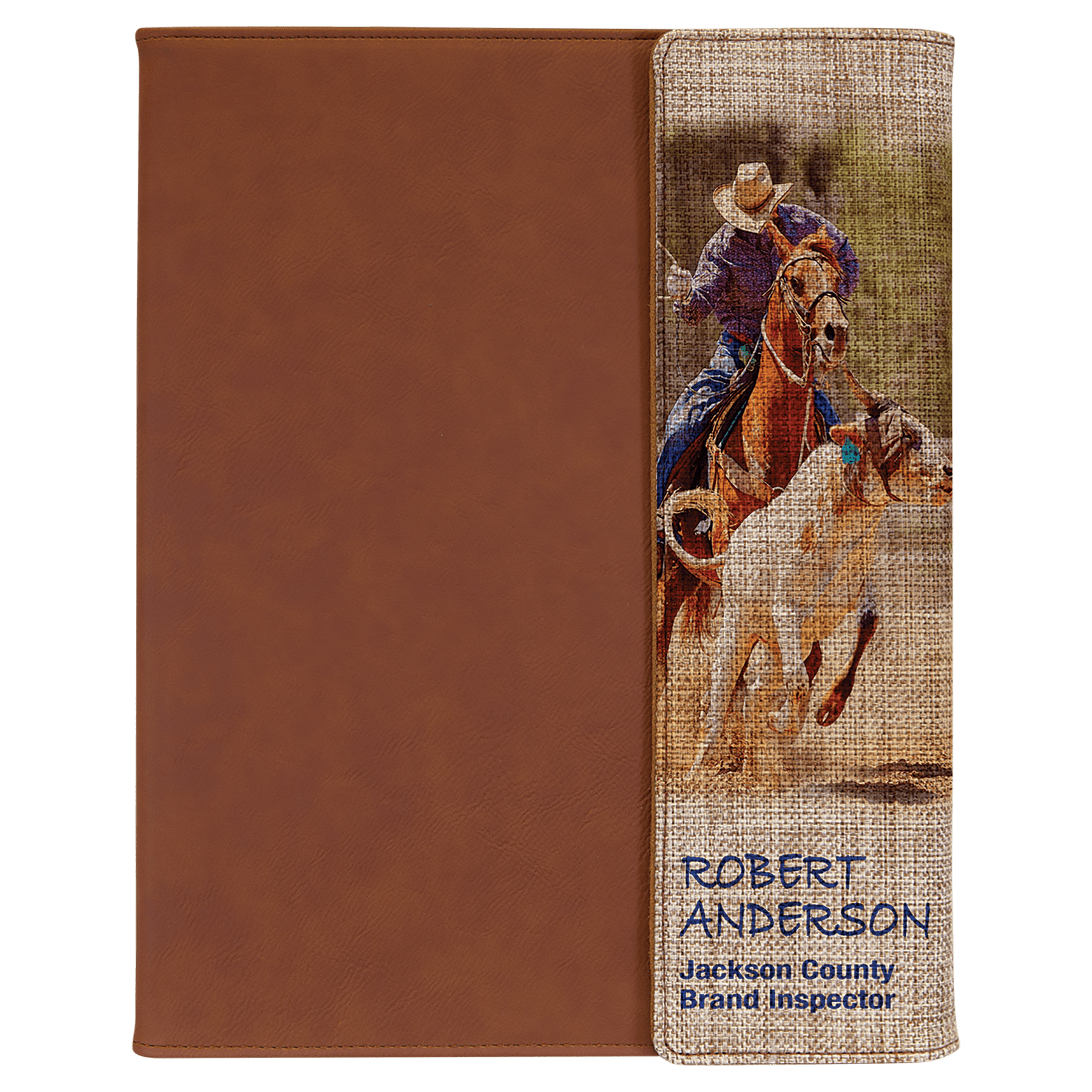 9 1/2" x 12" Rawhide with Sublimatable Burlap Portfolio with Notepad