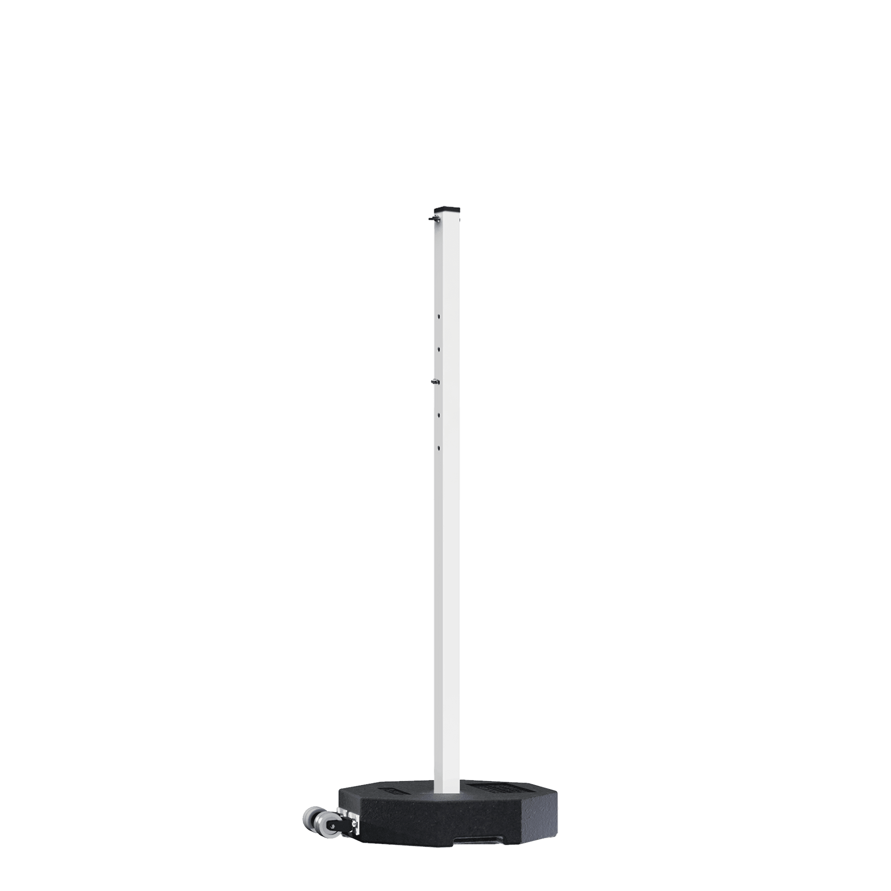 18.5" x 22.85" 30 lb. Rubber Base with 60" White Post, Wheels