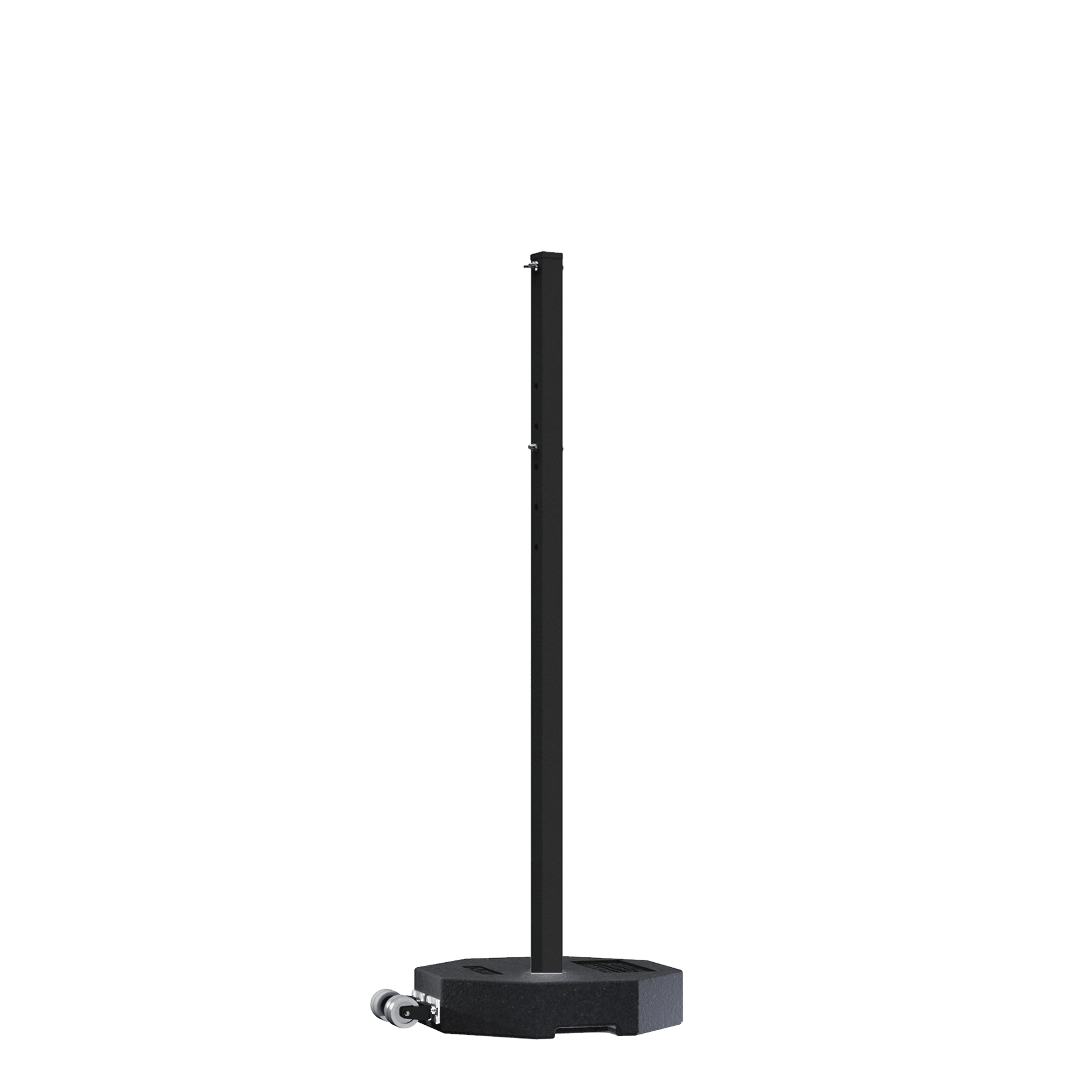 22.85" x 18.5" 30 lb. Rubber Base with 60" Black Post, Wheels