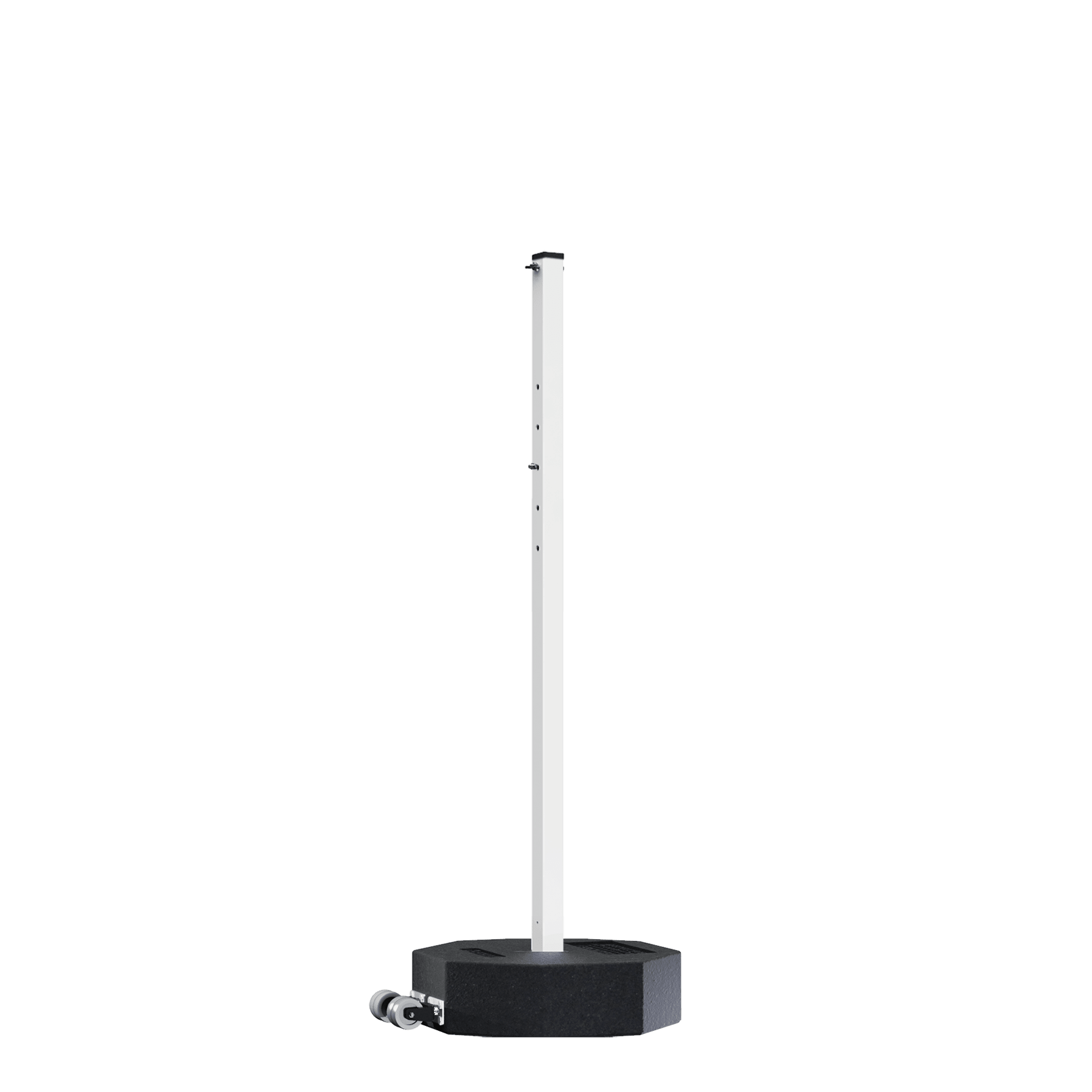 22.85" x 18.5" 60 lb. Rubber Base with 60" White Post, Wheels