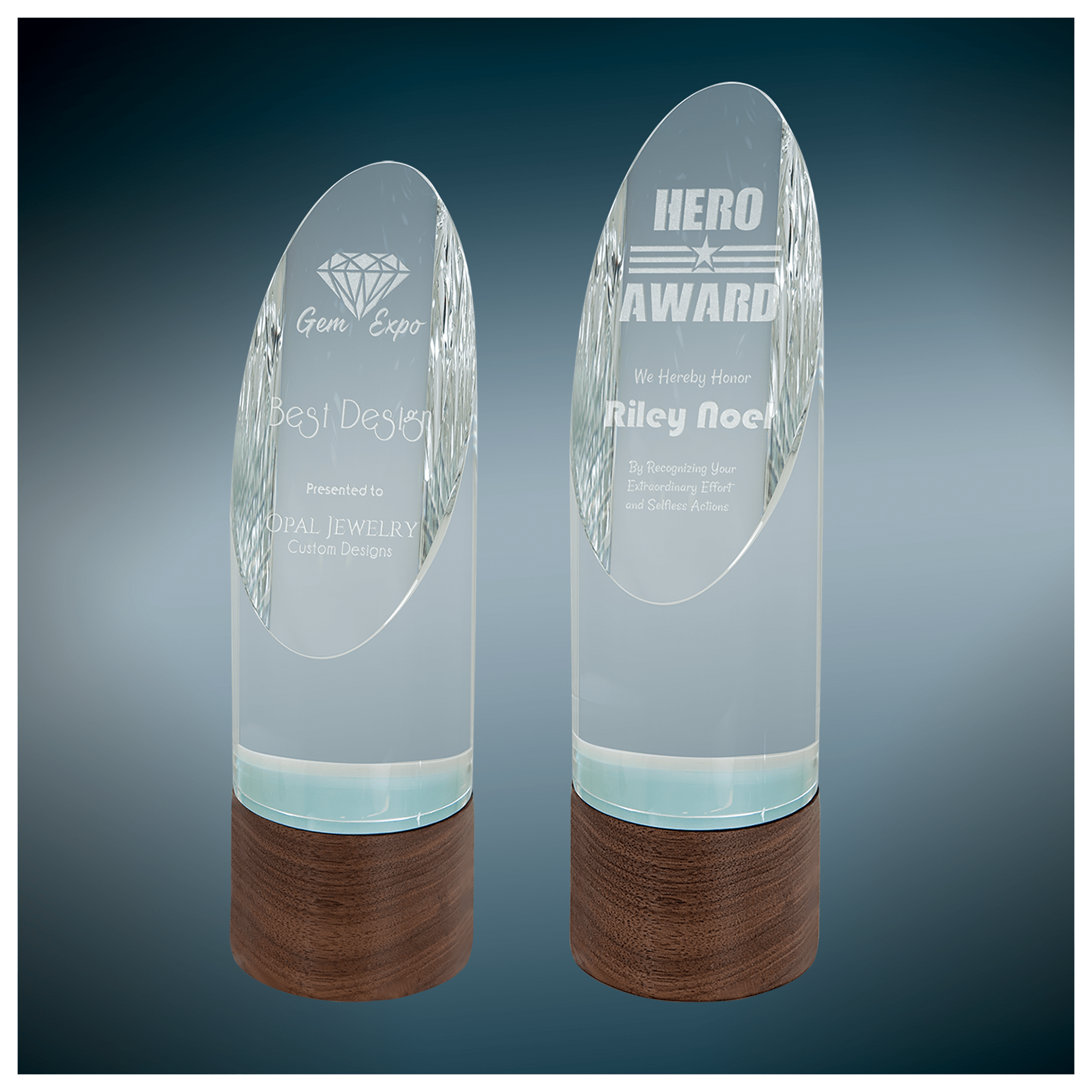 Cylinder Sierra Glass with Walnut Base Sample Set