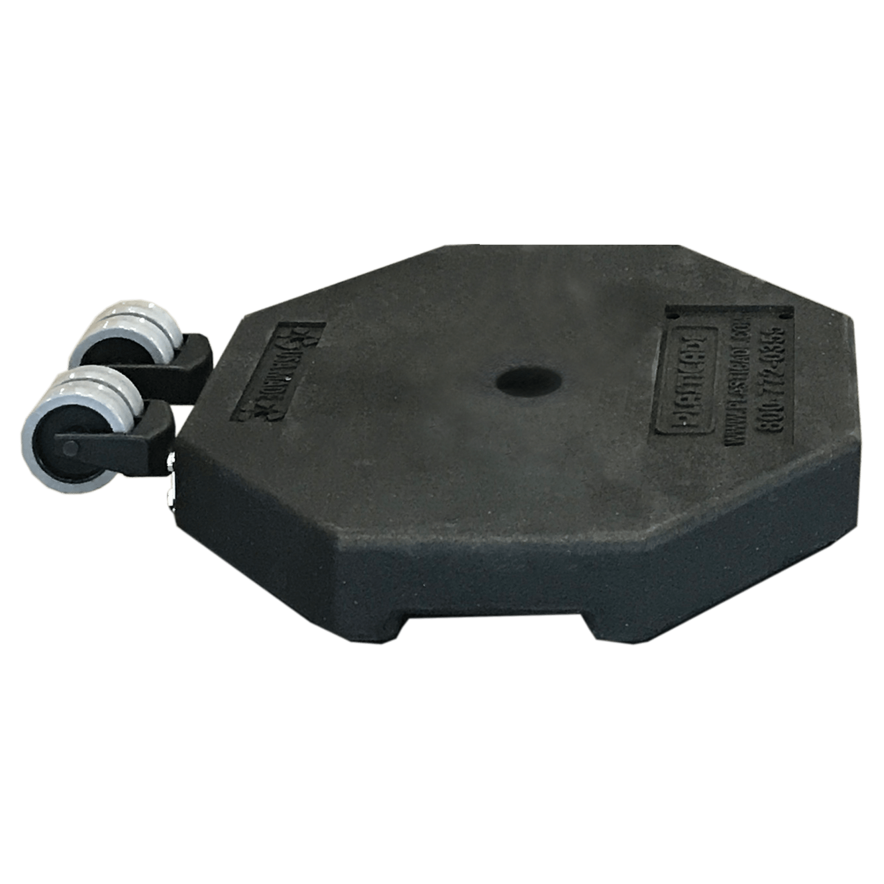 18 1/2" (L) x 22 17/20" (W) 30 lb. Rubber Base With Wheels