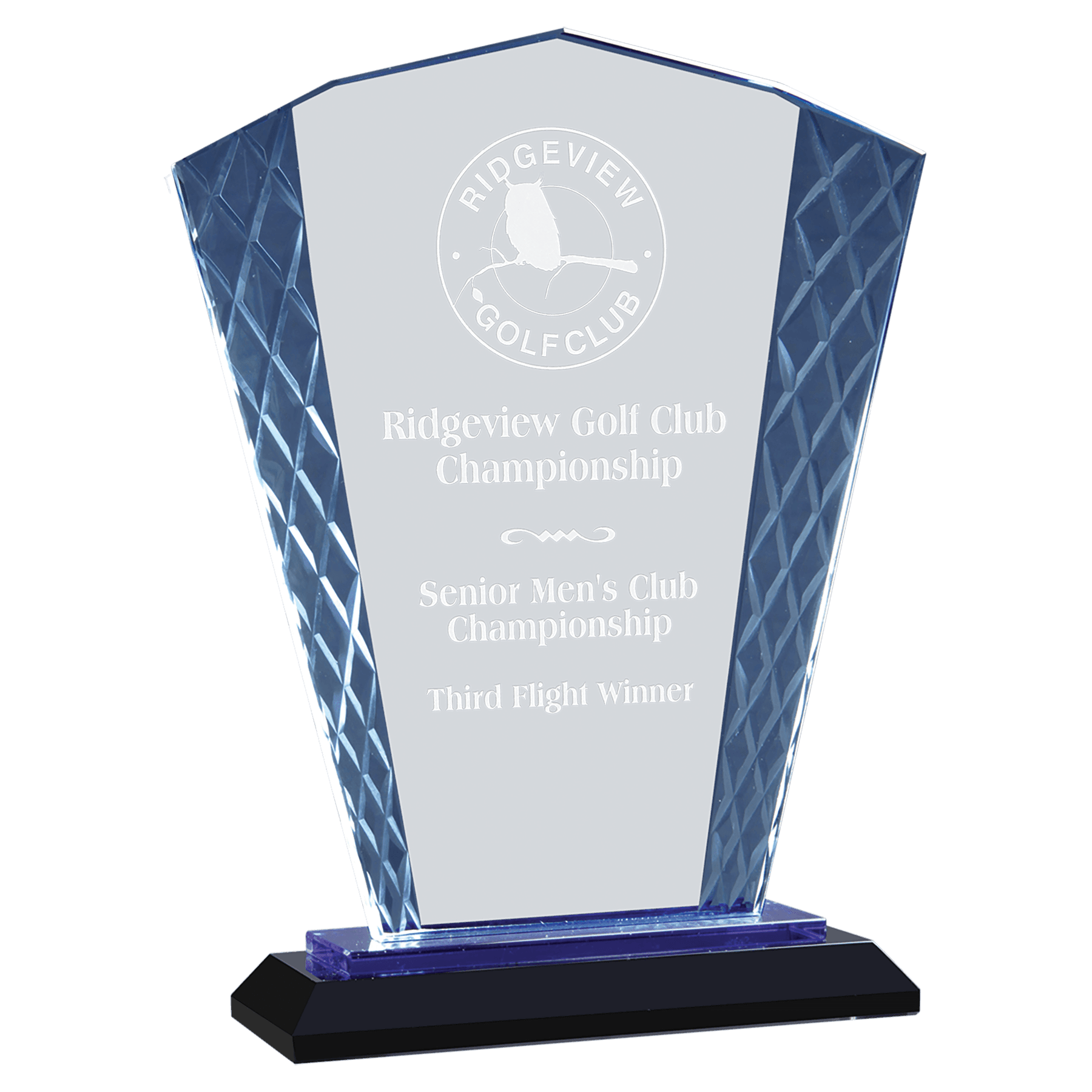 8" Clear Fan Accent Glass on Blue & Black Reflective Base