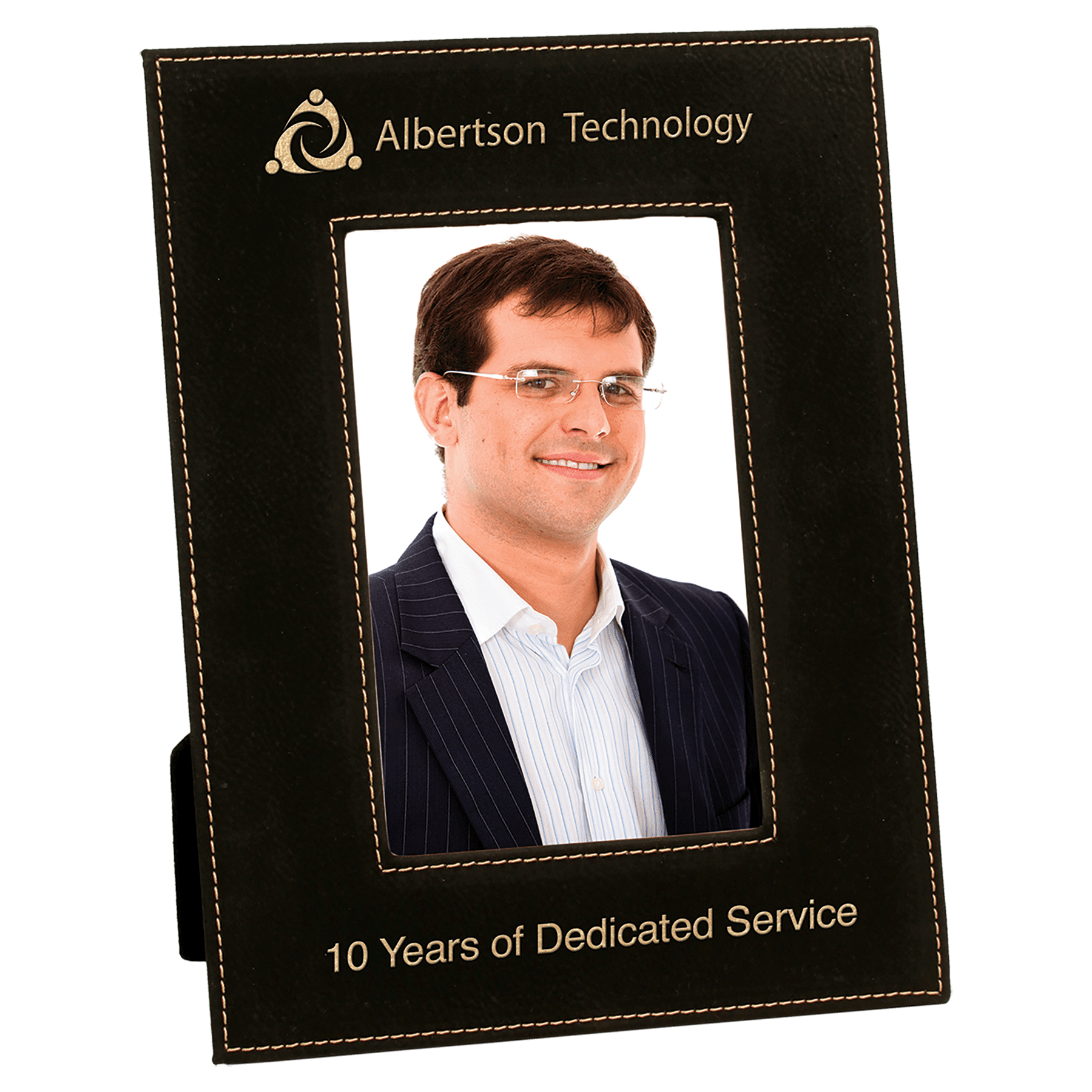 4" x 6" Black/Gold Laserable Leatherette Photo Frame