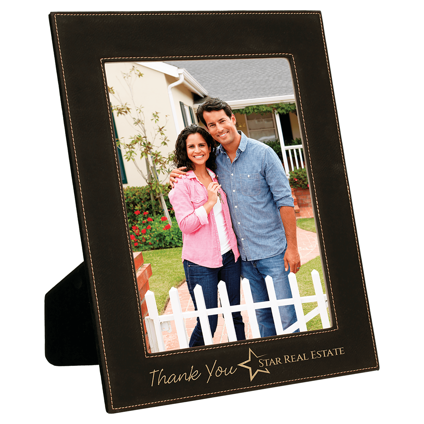 8" x 10" Black/Gold Laserable Leatherette Photo Frame