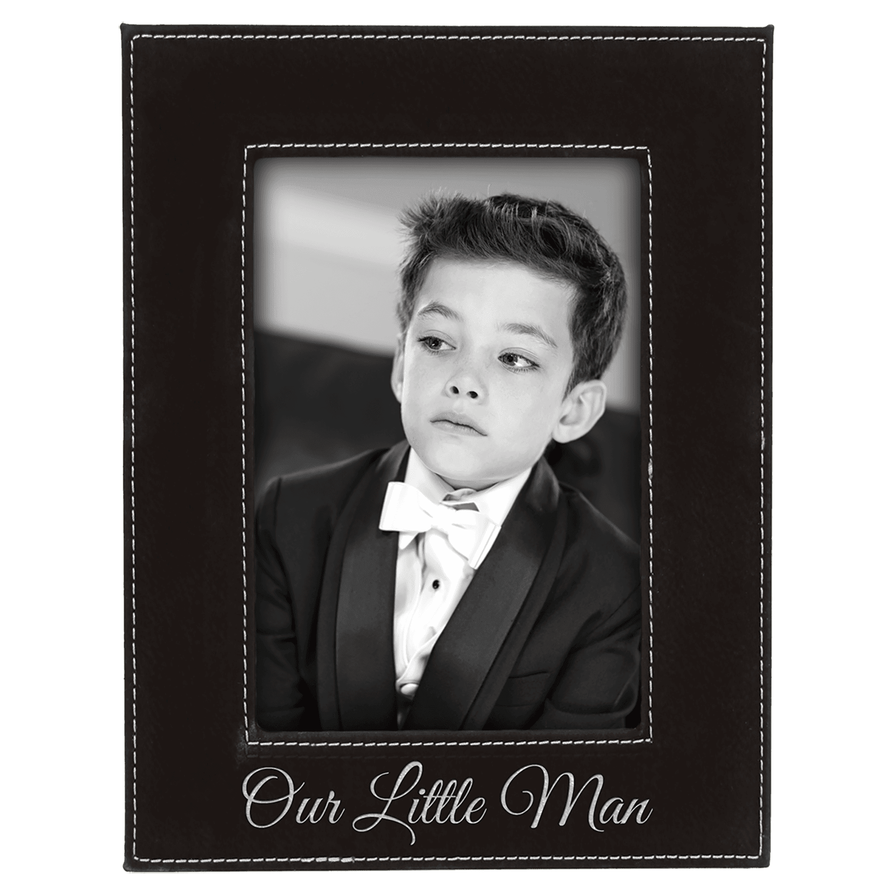 4" x 6" Black/Silver Laserable Leatherette Photo Frame