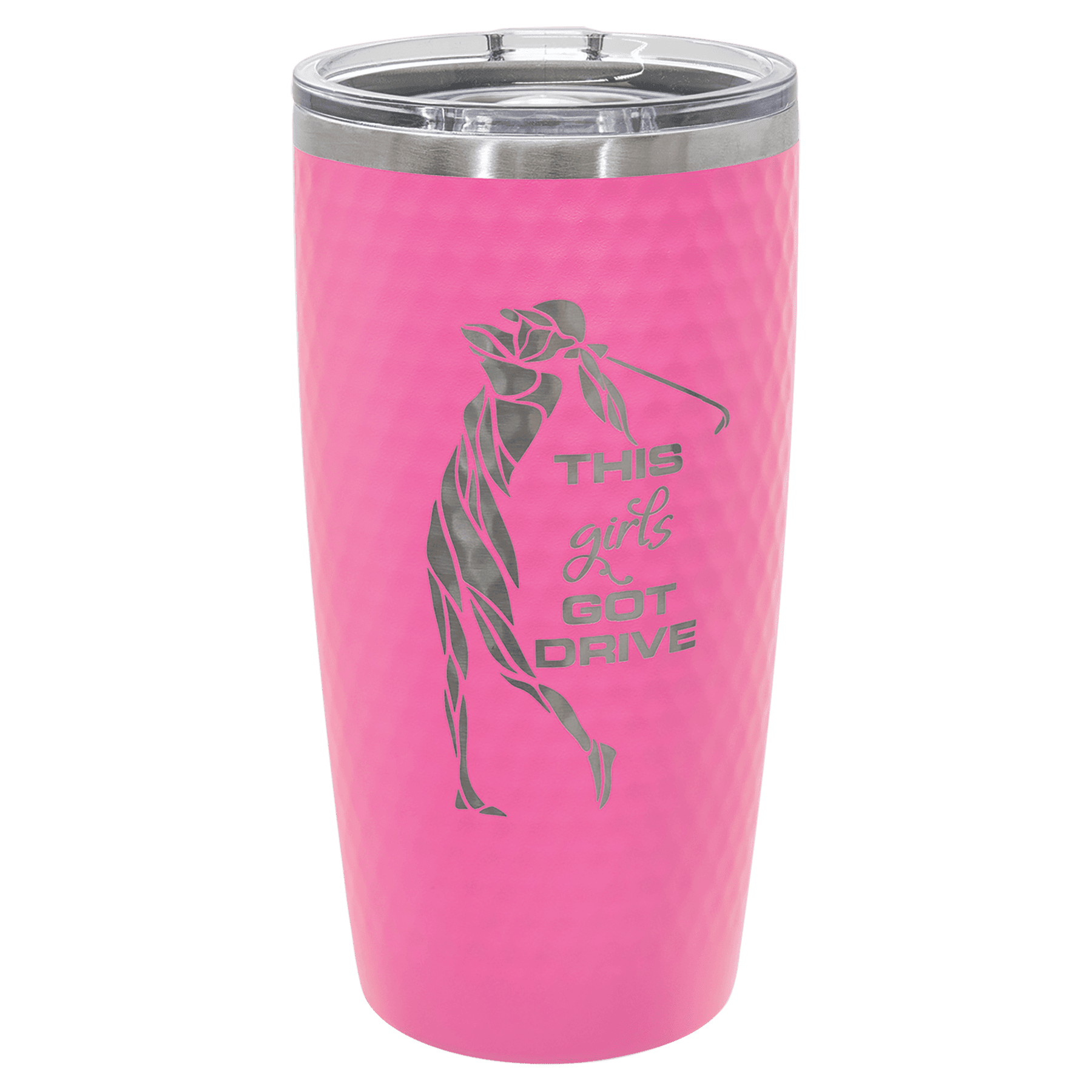 Polar Camel 20 oz. Pink Golf Tumbler - Full Dimples and Slider Lid