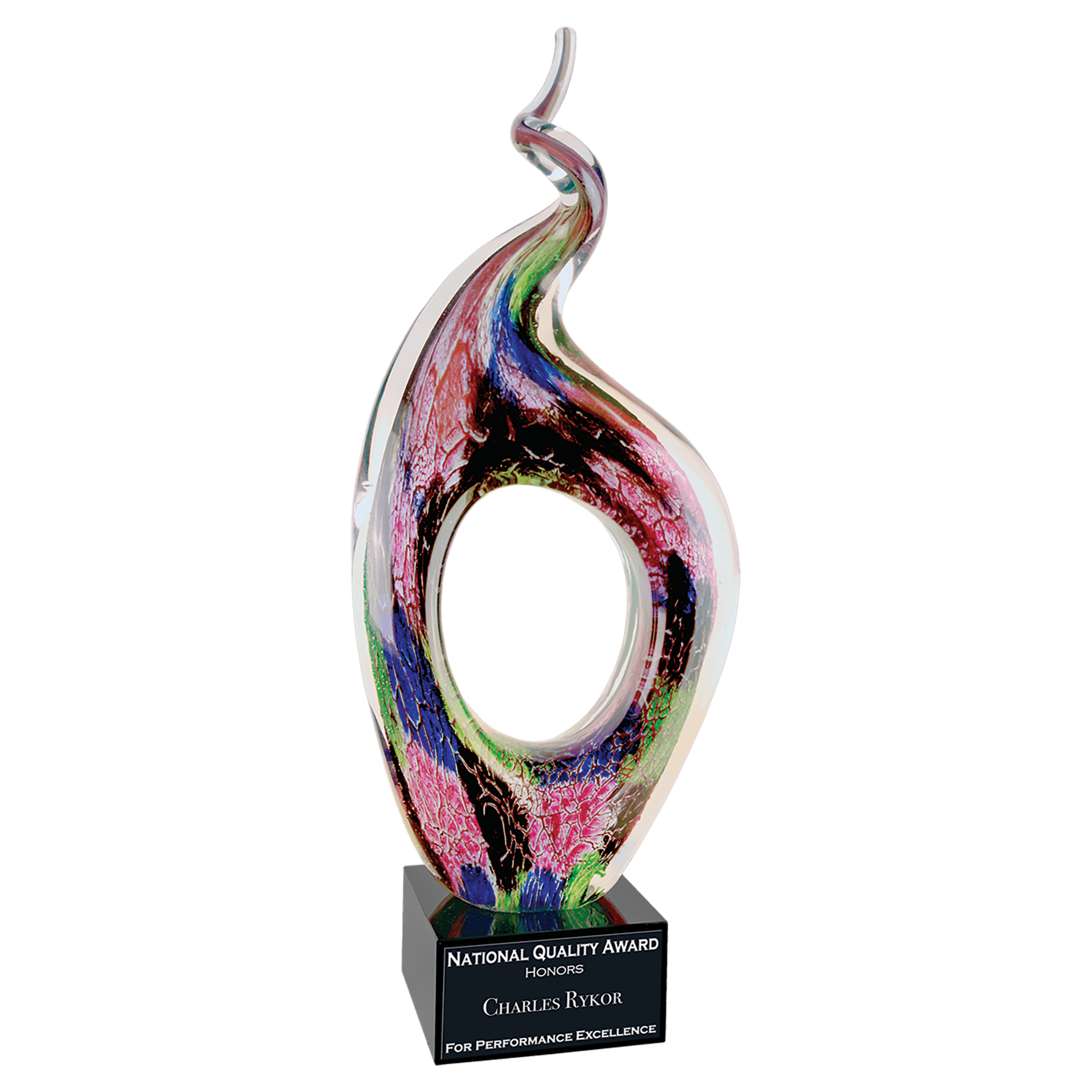 13 1/2" Twist Top Art Glass with Square Black Base