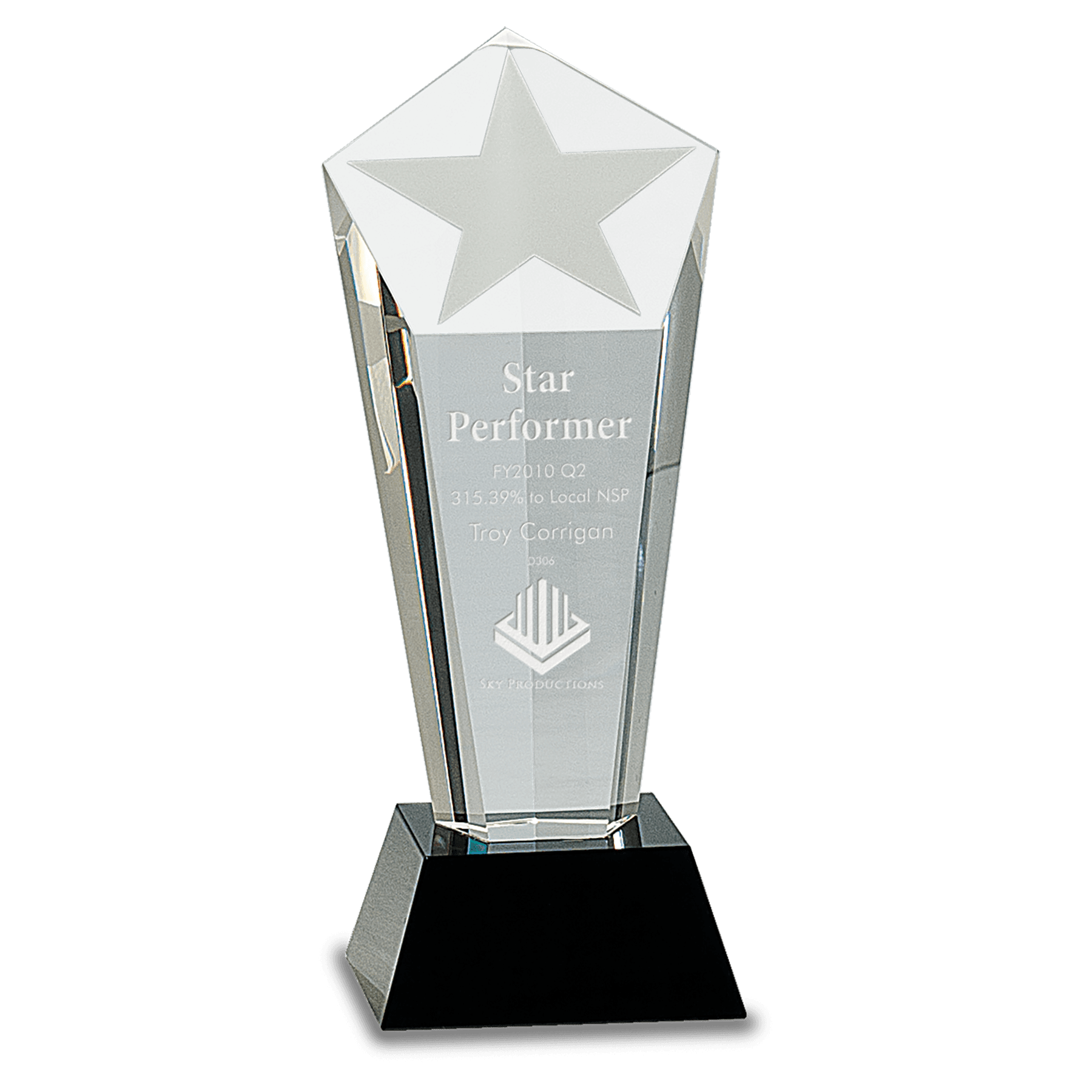 8 3/4" Crystal Frosted Star Column on Black Pedestal Base