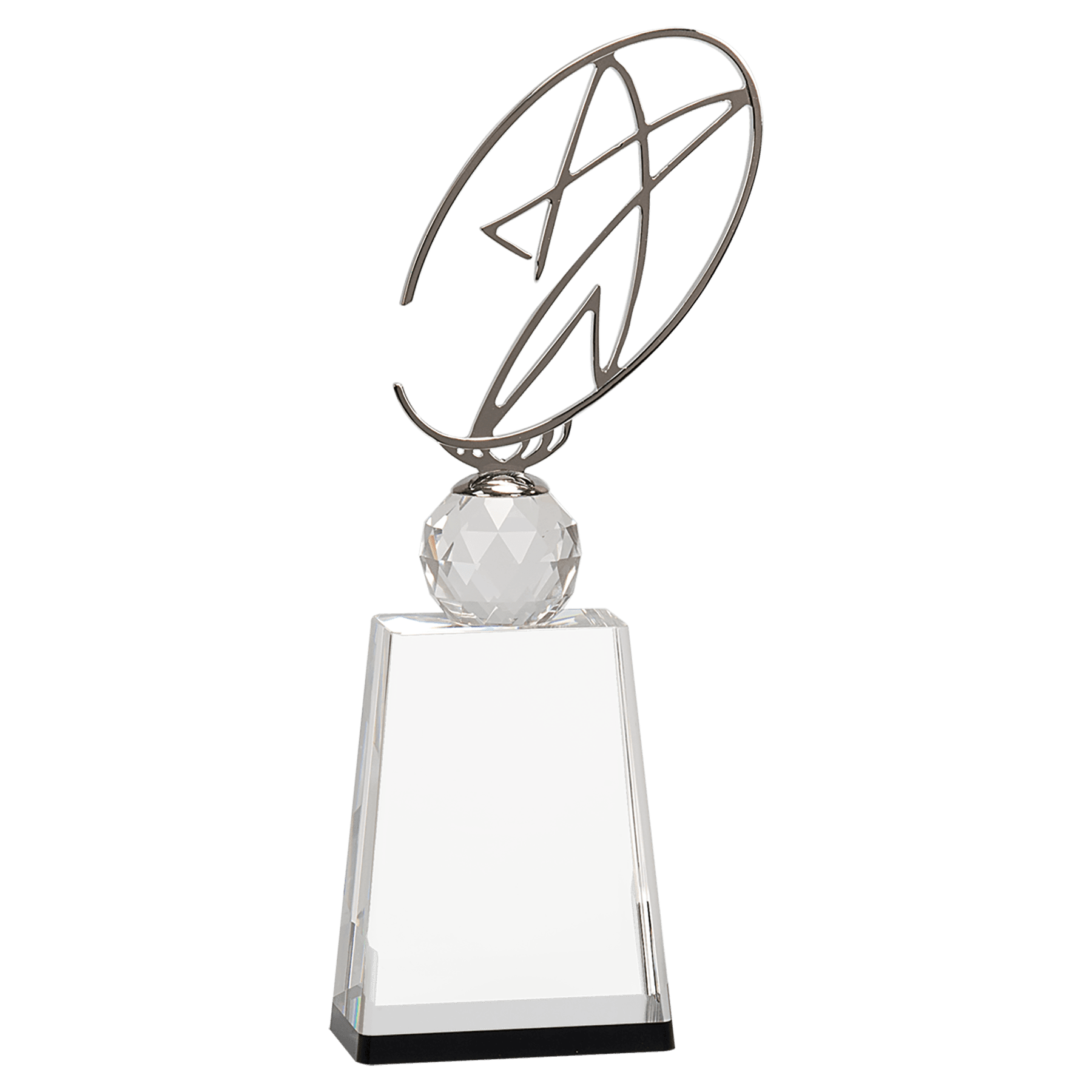 12" Clear/Black Crystal Award with Silver Metal Oval Star