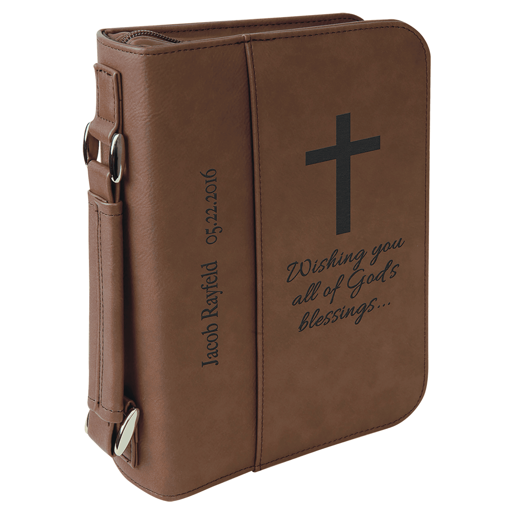 6 3/4" x 9 1/4" Dark Brown Leatherette Book/Bible Cover with Handle & Zipper