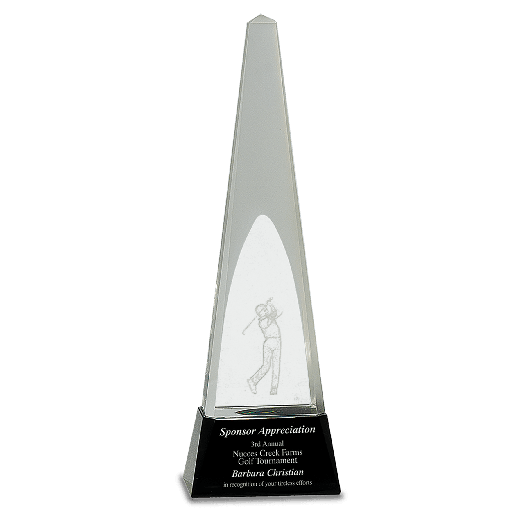 11 1/2" Clear Crystal 3D Golf Spire on Black Pedestal Base