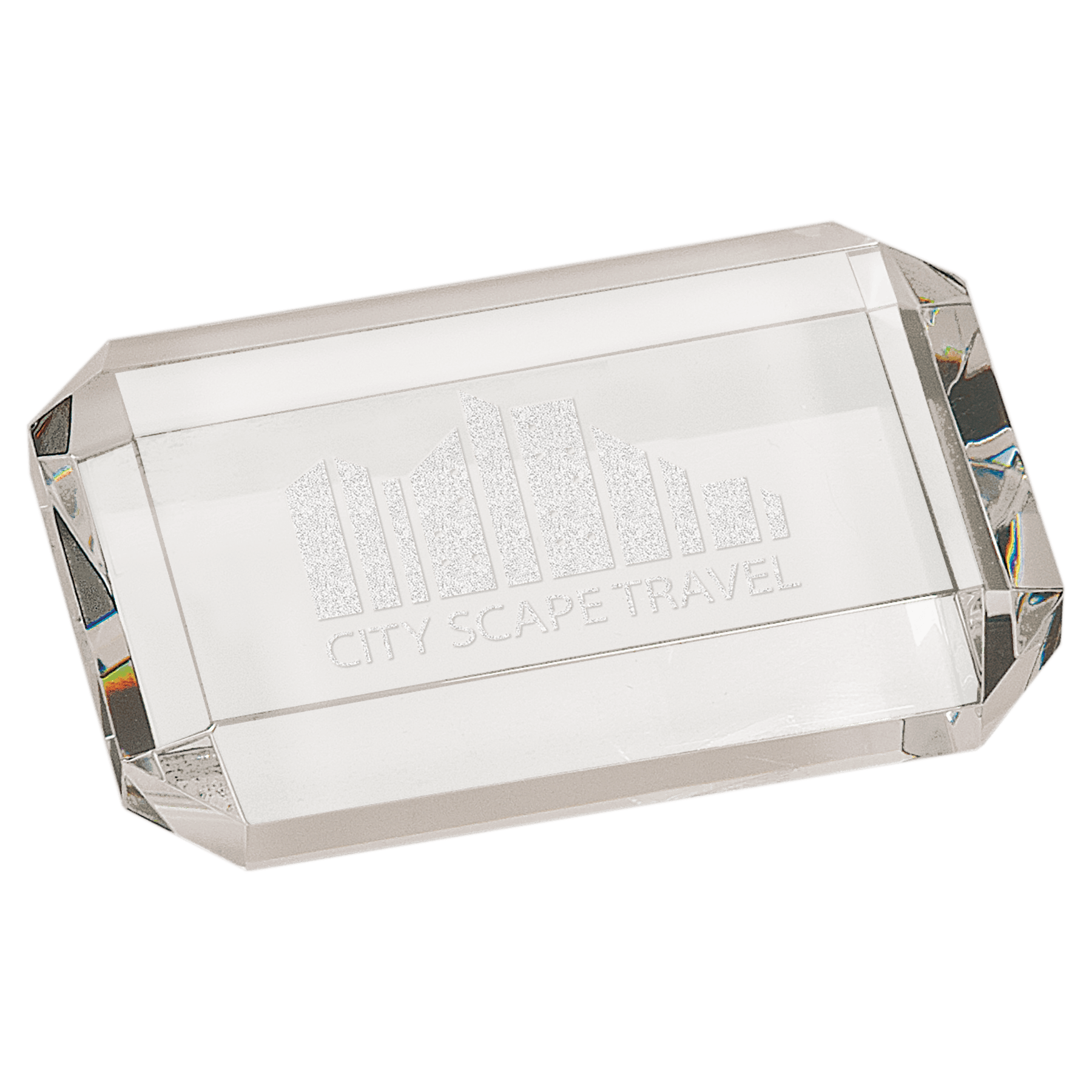 4" x 2 3/4" Crystal Rectangle Paperweight with Clipped Corners