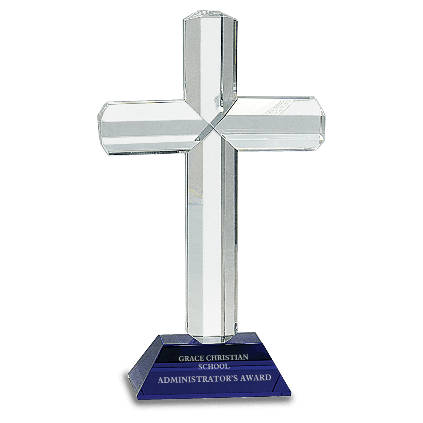 8 1/2" Crystal Cross on Blue Pedestal Base