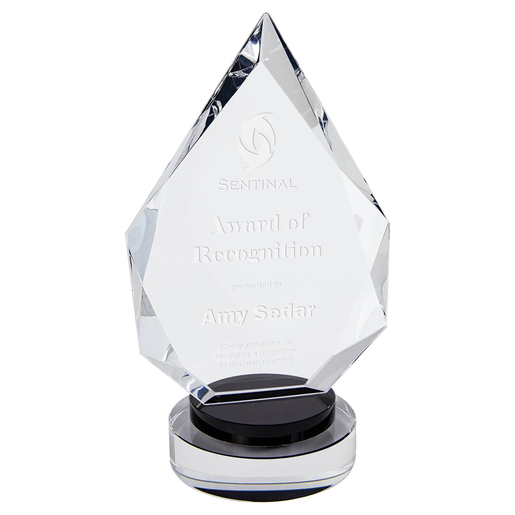 8 1/4" Diamond Crystal on Black & Clear Round Base