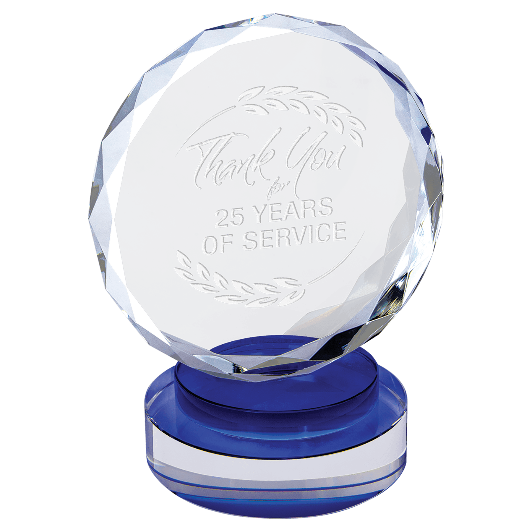 6" Round Facet Crystal on Blue & Clear Round Base