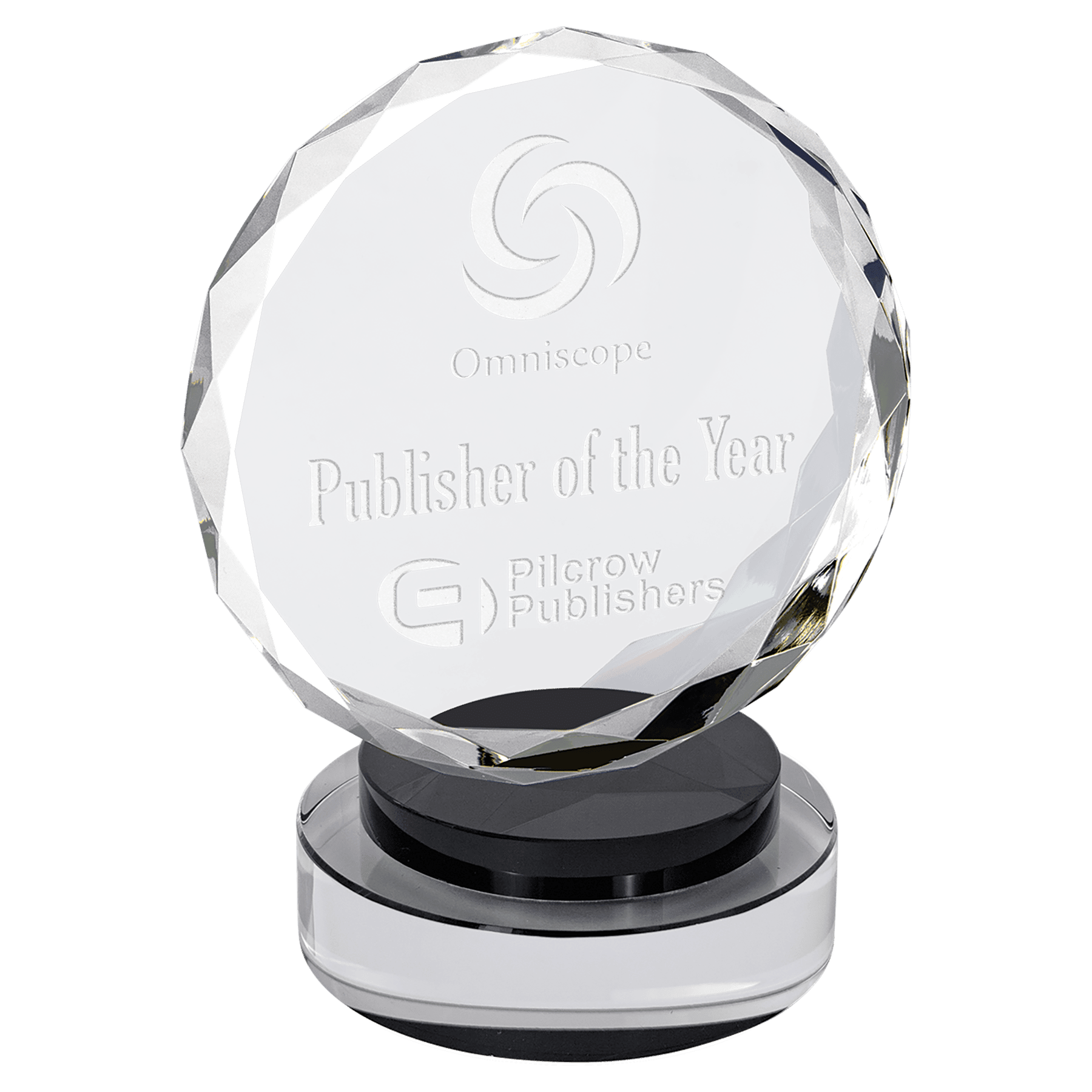 6" Round Facet Crystal on Black & Clear Round Base