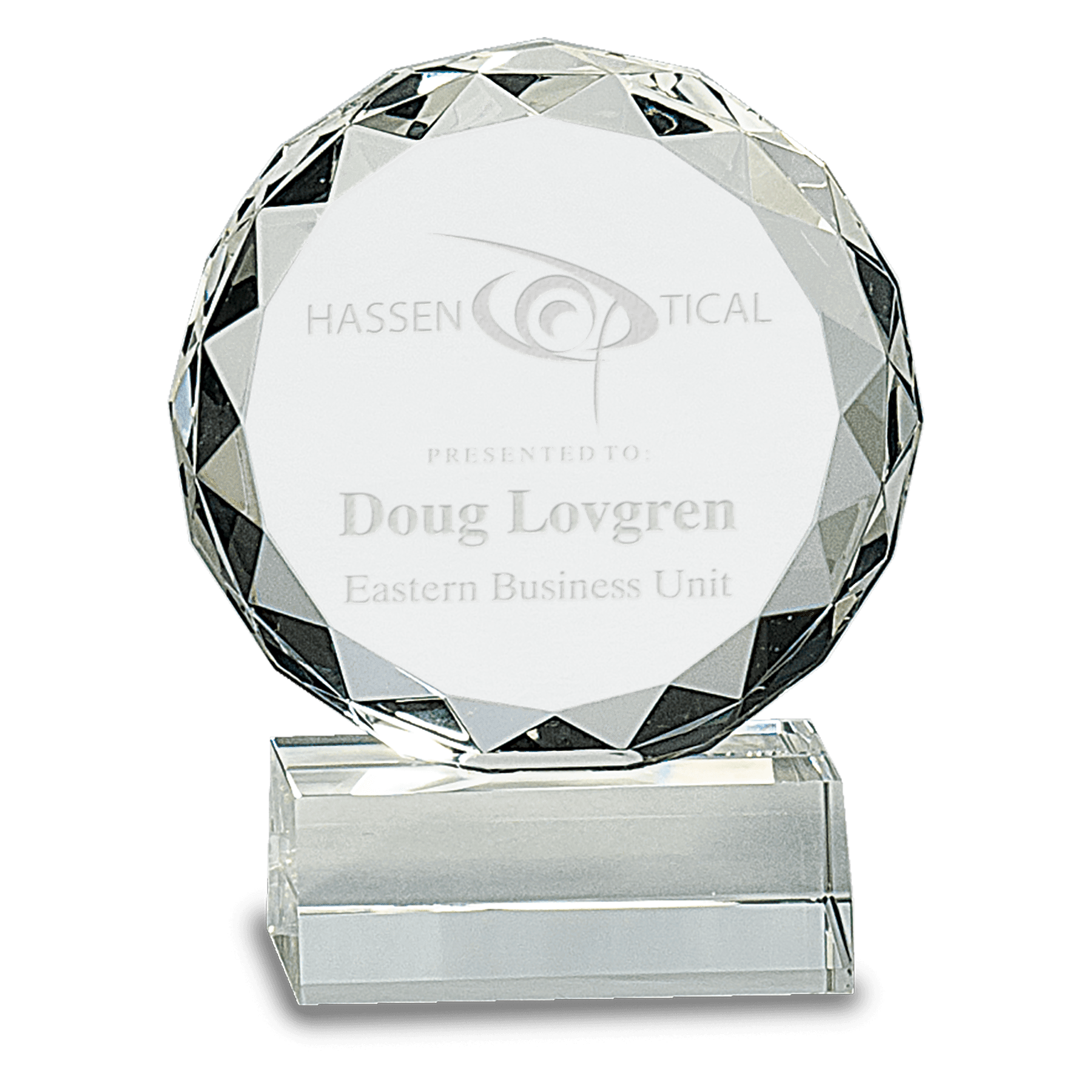 5 1/4" Round Facet Crystal on Clear Pedestal Base