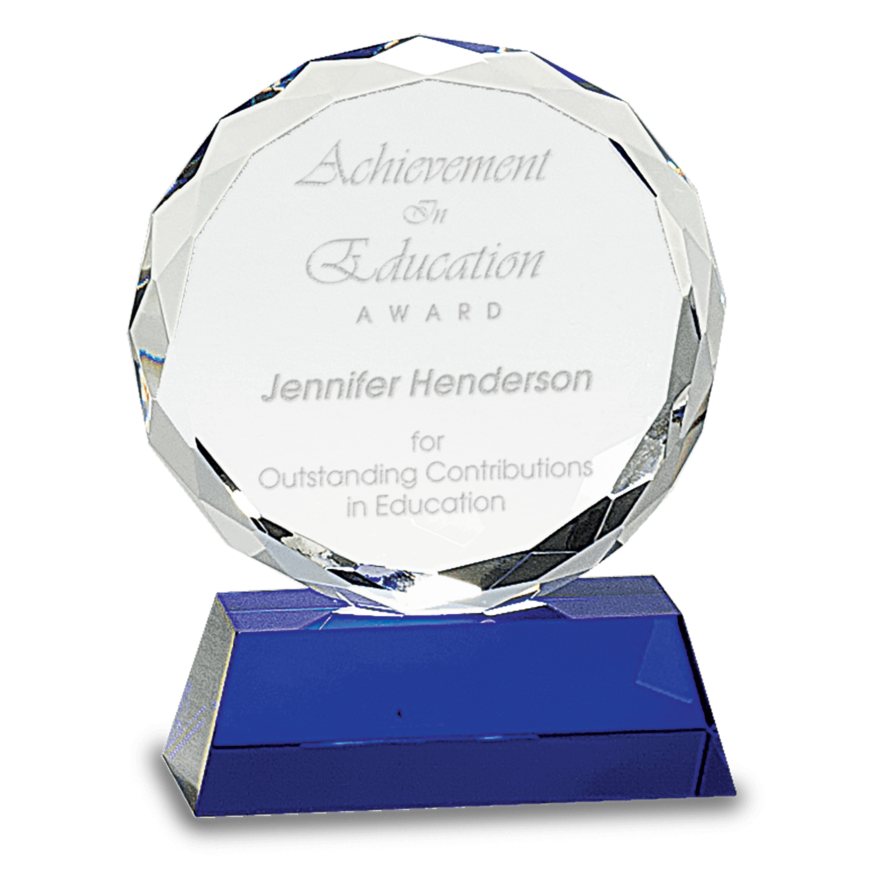 5" Round Facet Crystal on Blue Pedestal Base