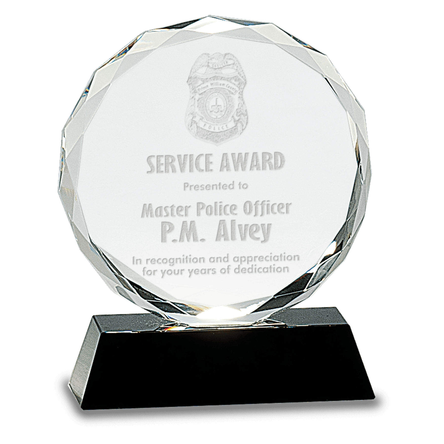 6" Round Facet Crystal on Black Pedestal Base