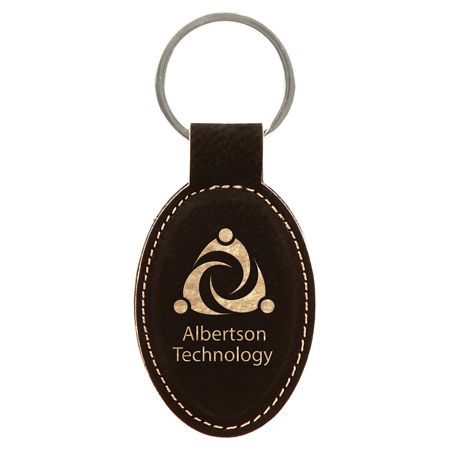 3" x 1 3/4" Black/Gold Laserable Leatherette Oval Keychain