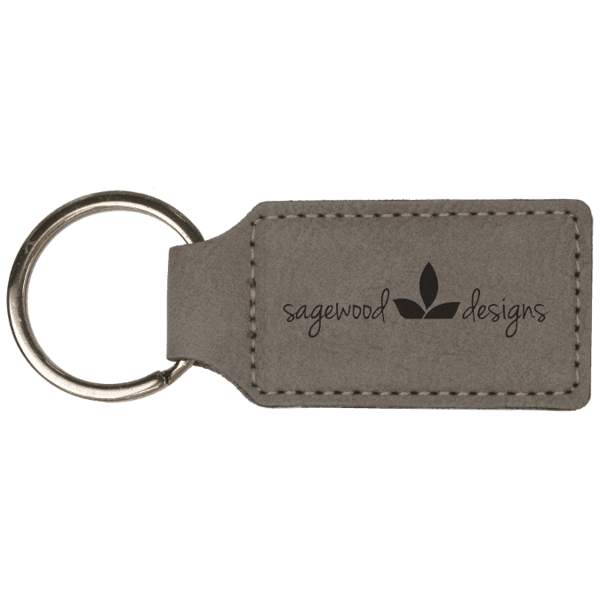 2 3/4" x 1 1/4" Gray Laserable Leatherette Rectangle Keychain
