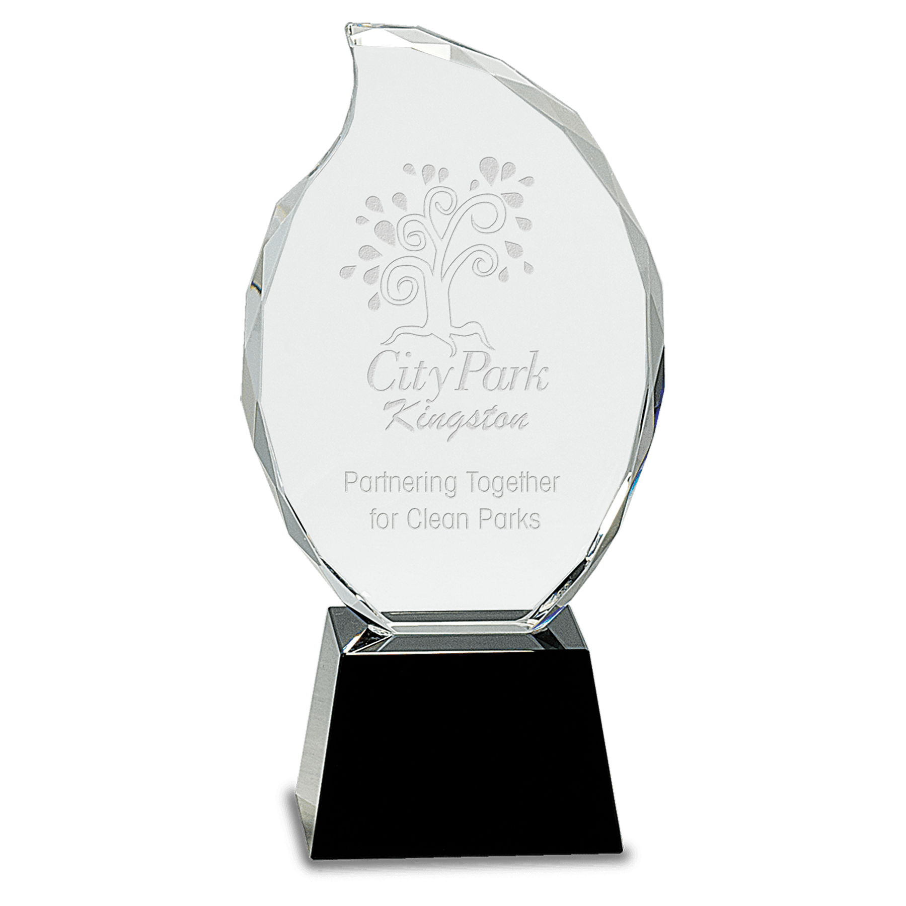 9 1/4" Clear Crystal Flame on Black Pedestal Base