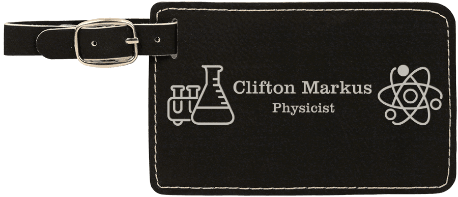 4 1/4" x 2 3/4" Black/Silver Laserable Leatherette Luggage Tag