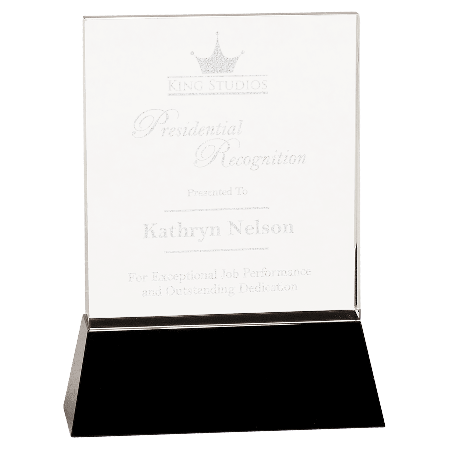 8" Clear Crystal Rectangle Wedge on Black Base