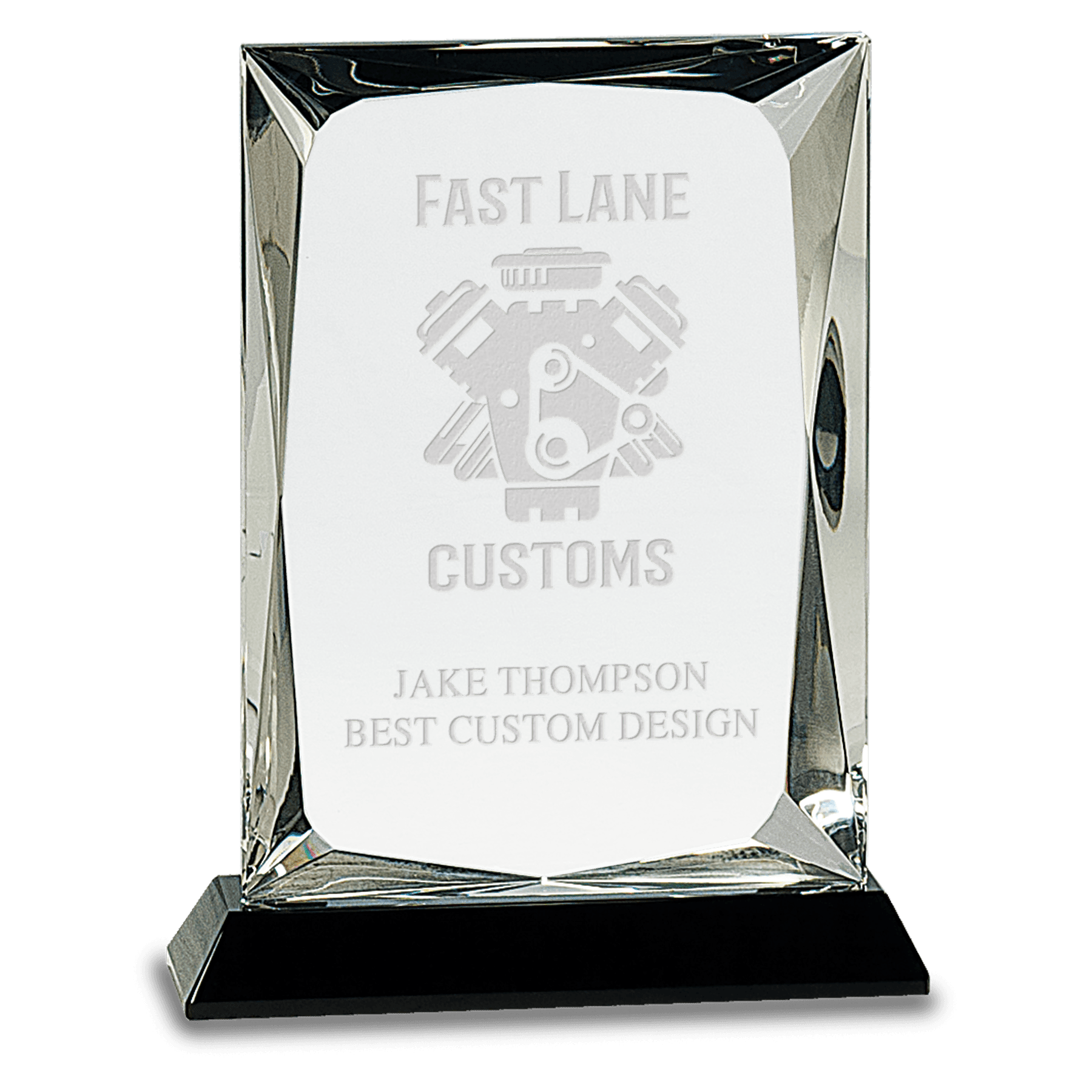 7" Clear Crystal Rectangle on Black Base