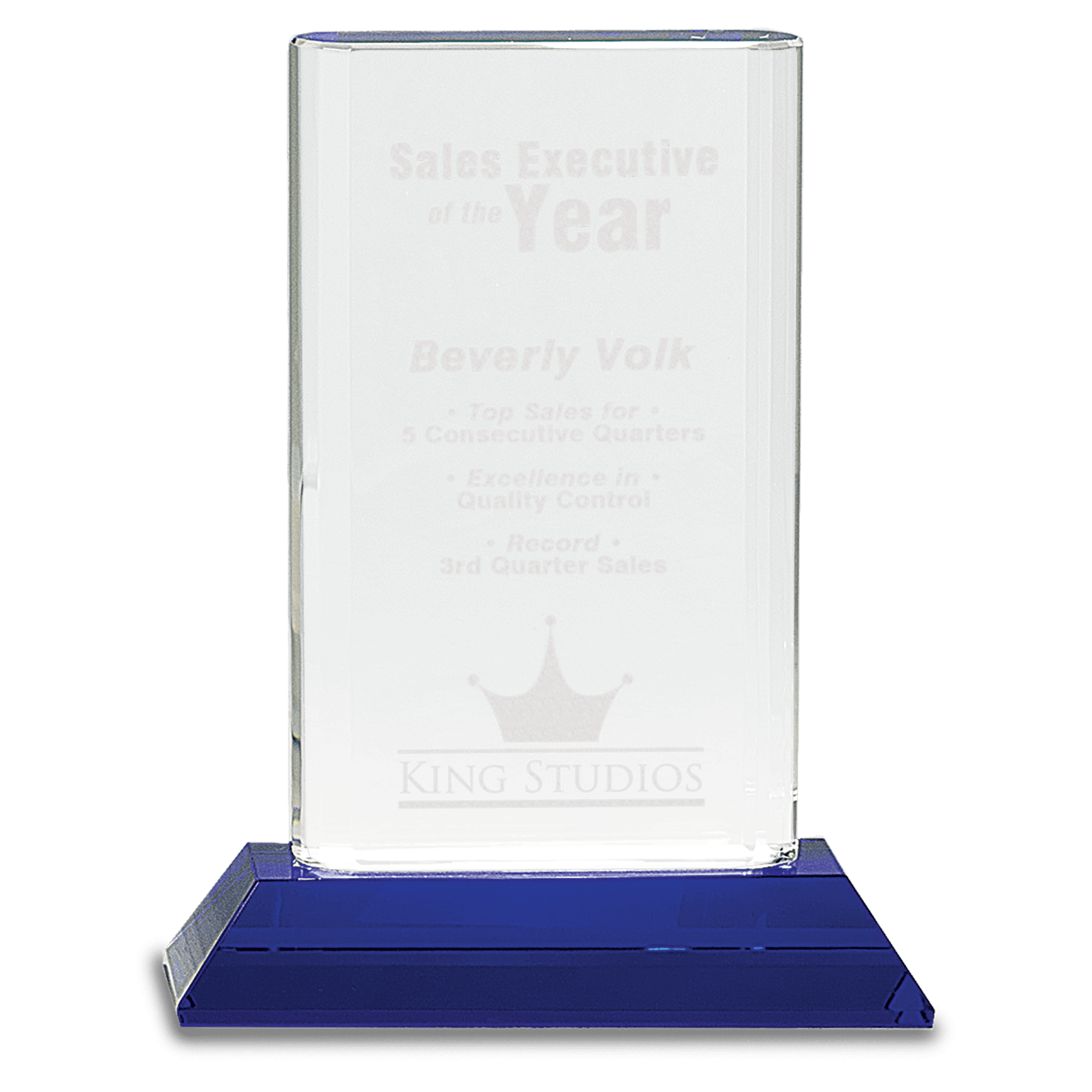 7 3/4" Crystal Cylinder on Blue Pedestal Base