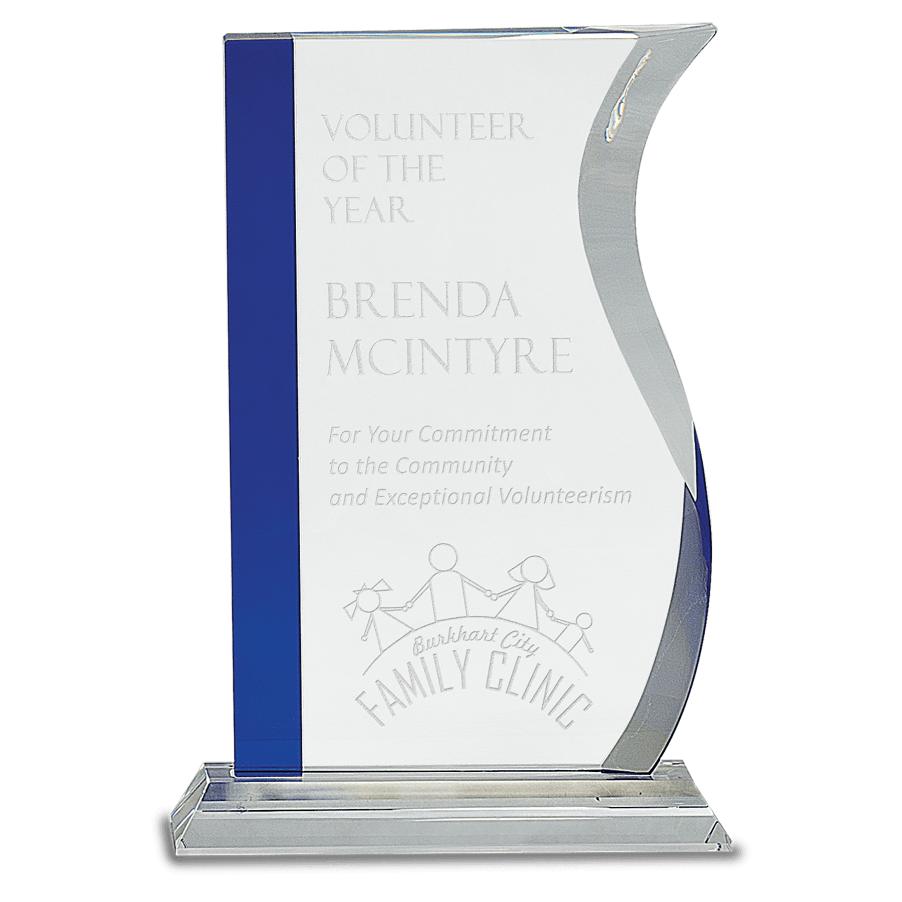 9 3/4" Blue Edge Crystal Wave on Clear Base