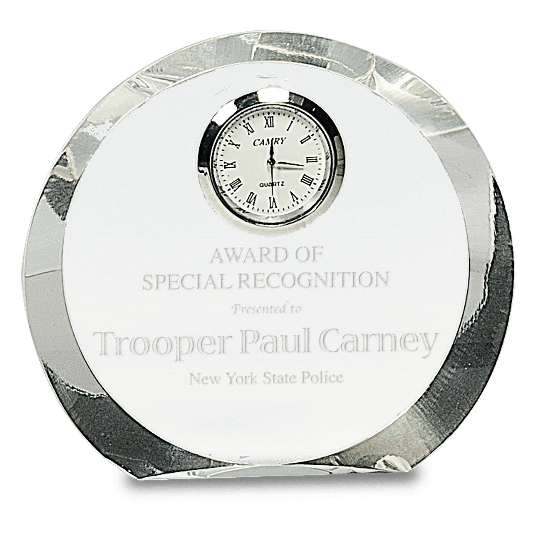 4 1/2" Clear Crystal Round with Clock