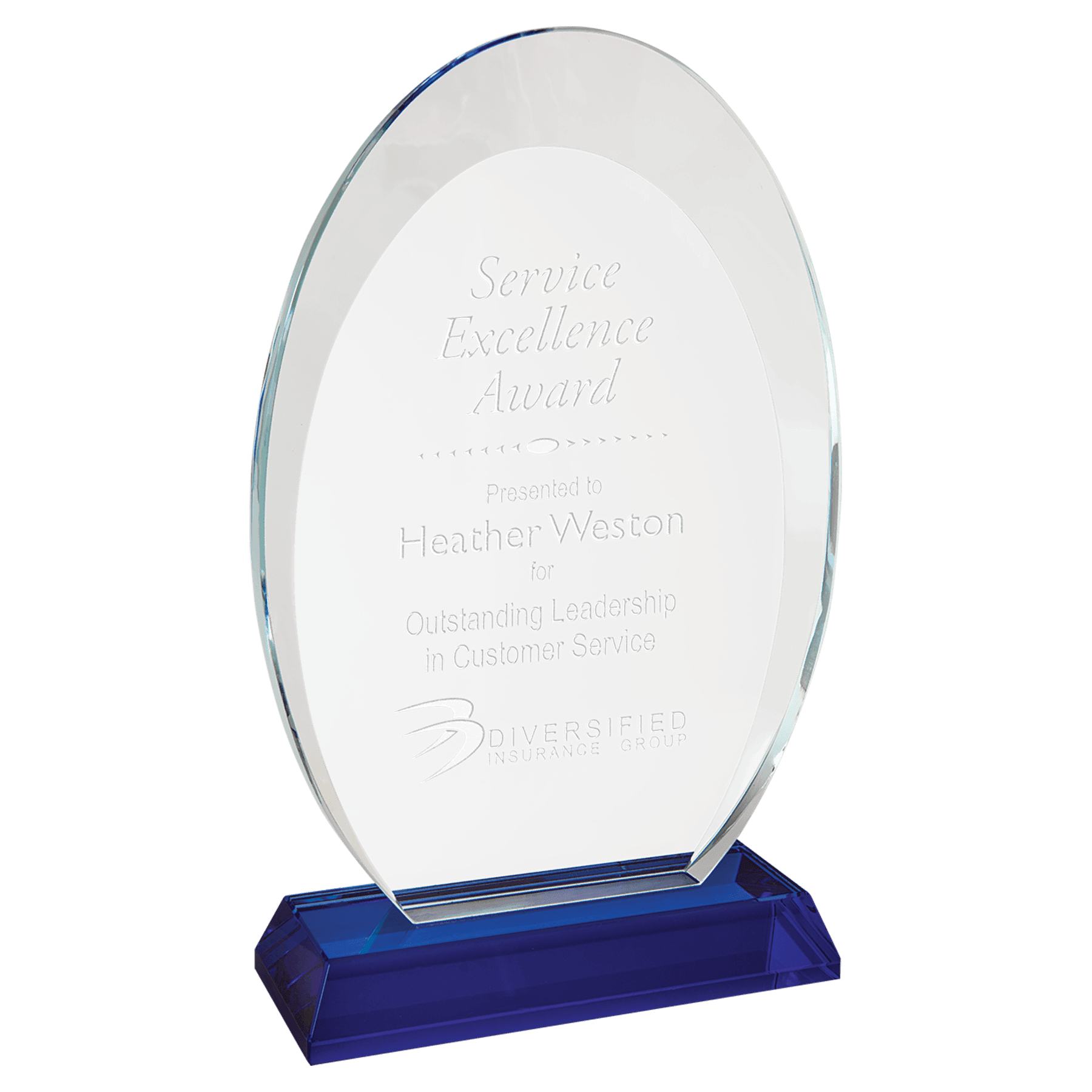 8" Oval Halo Glass with Blue Base