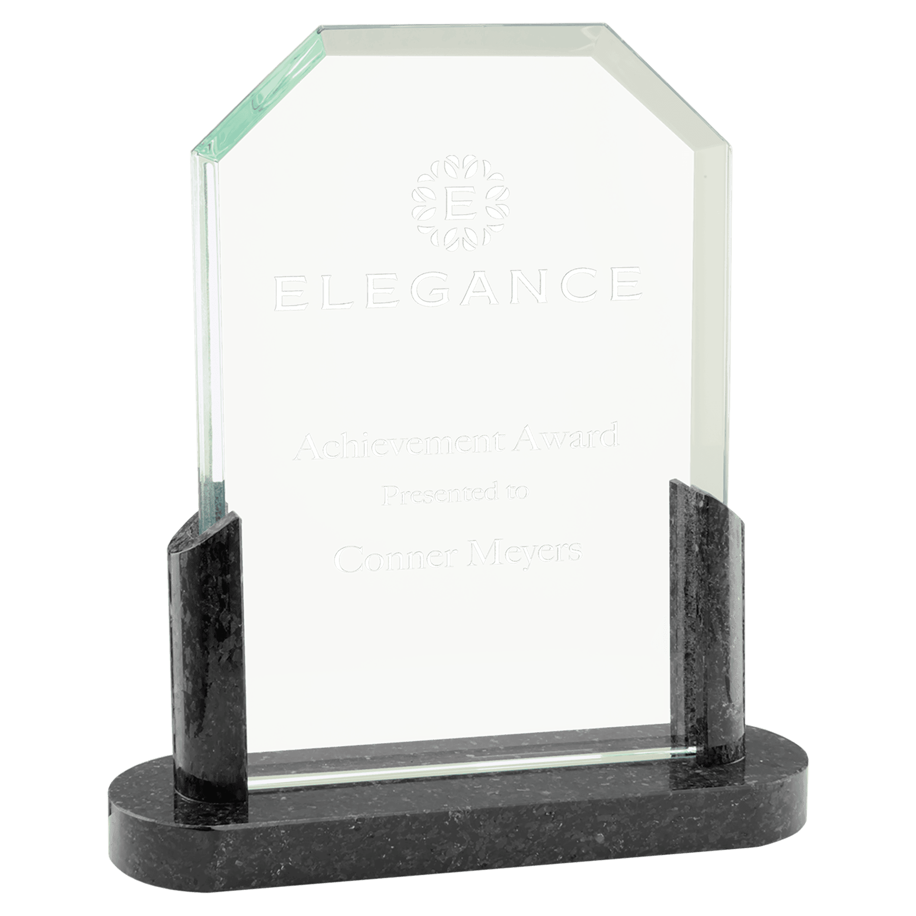 7" Clipped Corners Glass with Black Marble Base