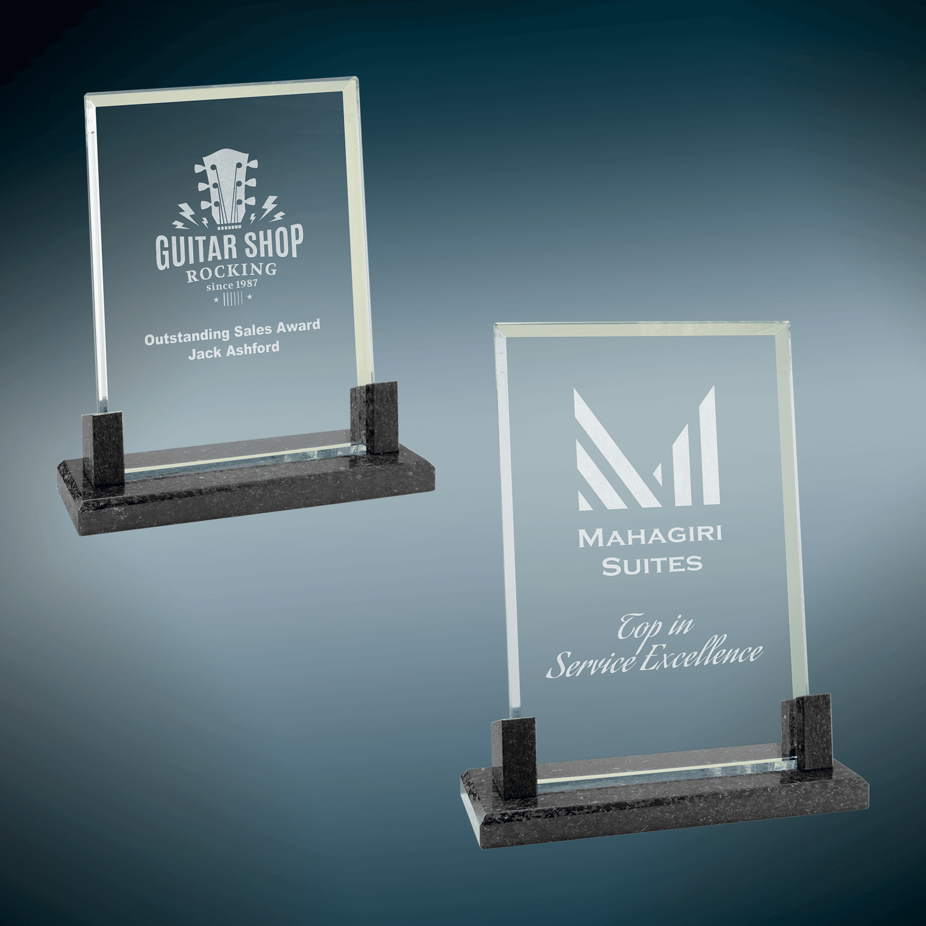 Rectangle Glass with Black Marble Base Sample Set