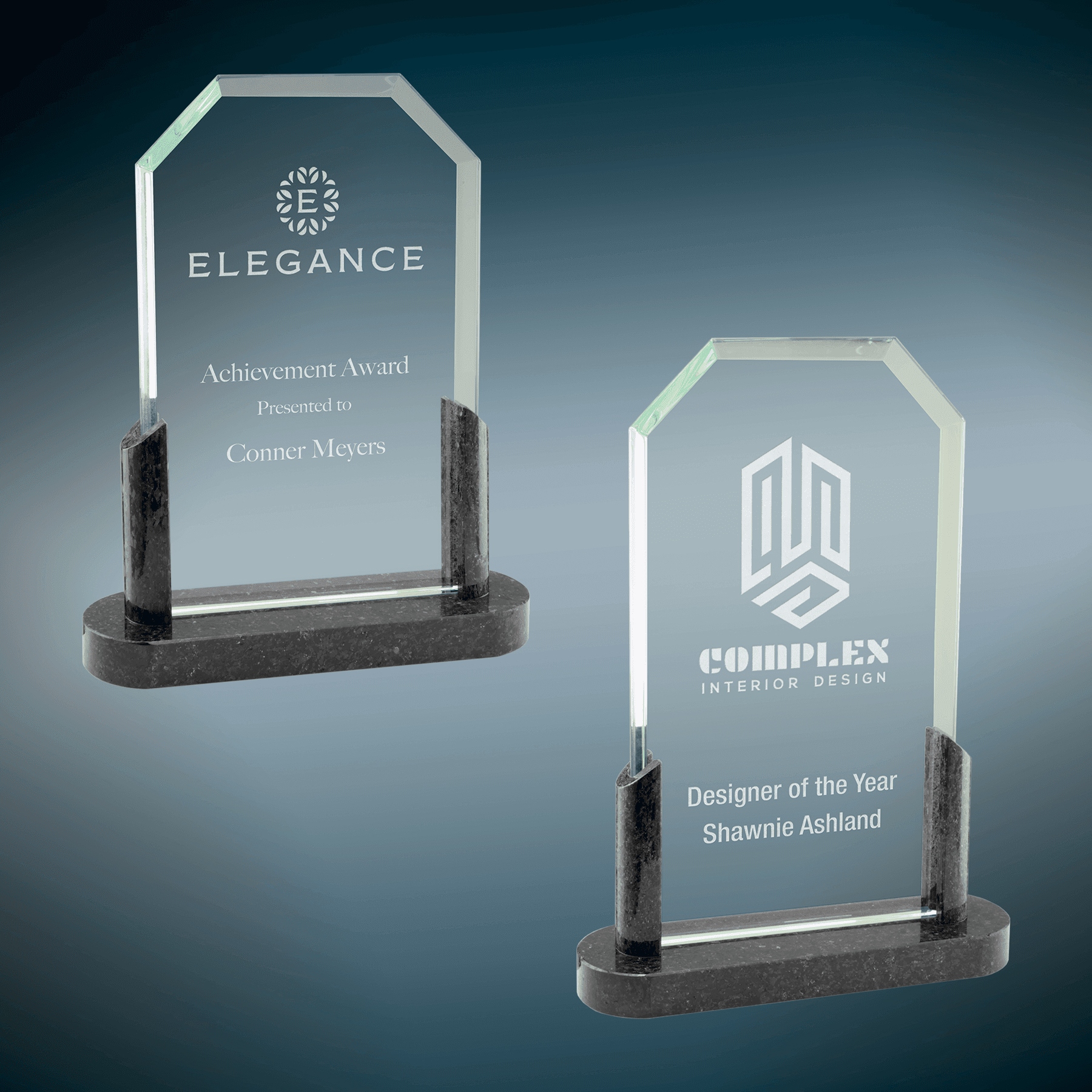 Clipped Corners Glass with Black Marble Base Sample Set