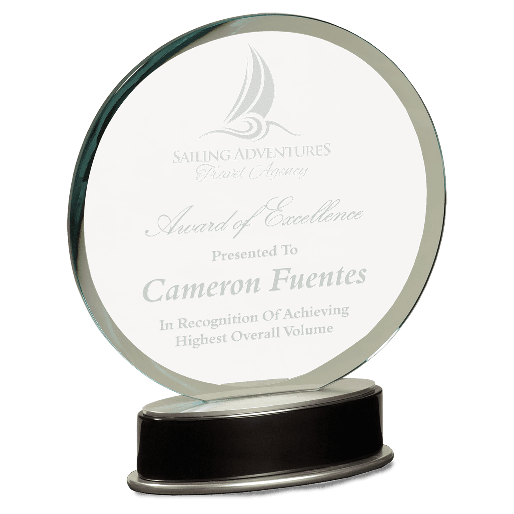 9" Jade Round Metro Glass with Silver and Black Piano Finish Base