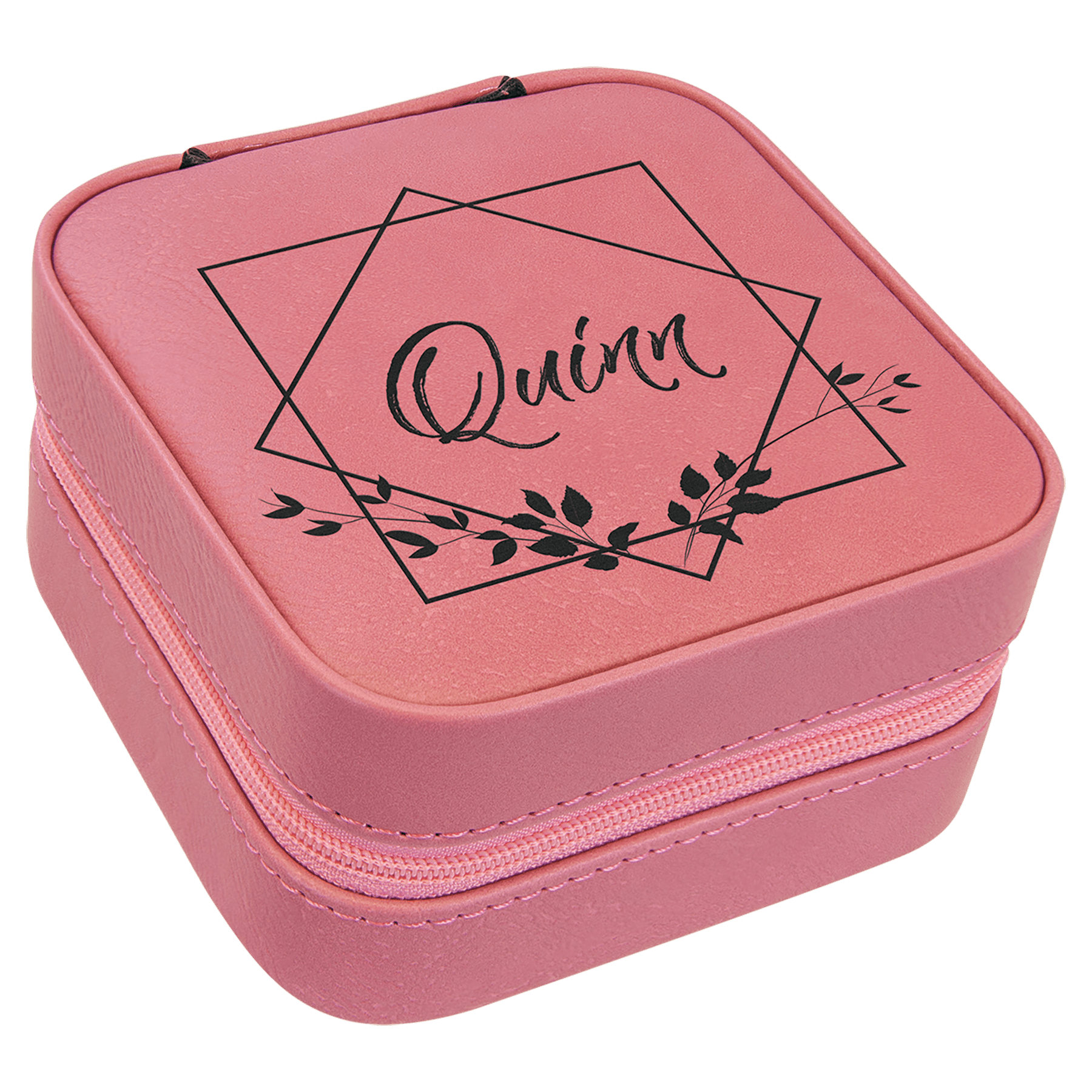 4" X 4" Pink Laserable Leatherette Travel Jewelry Box with Black Lining