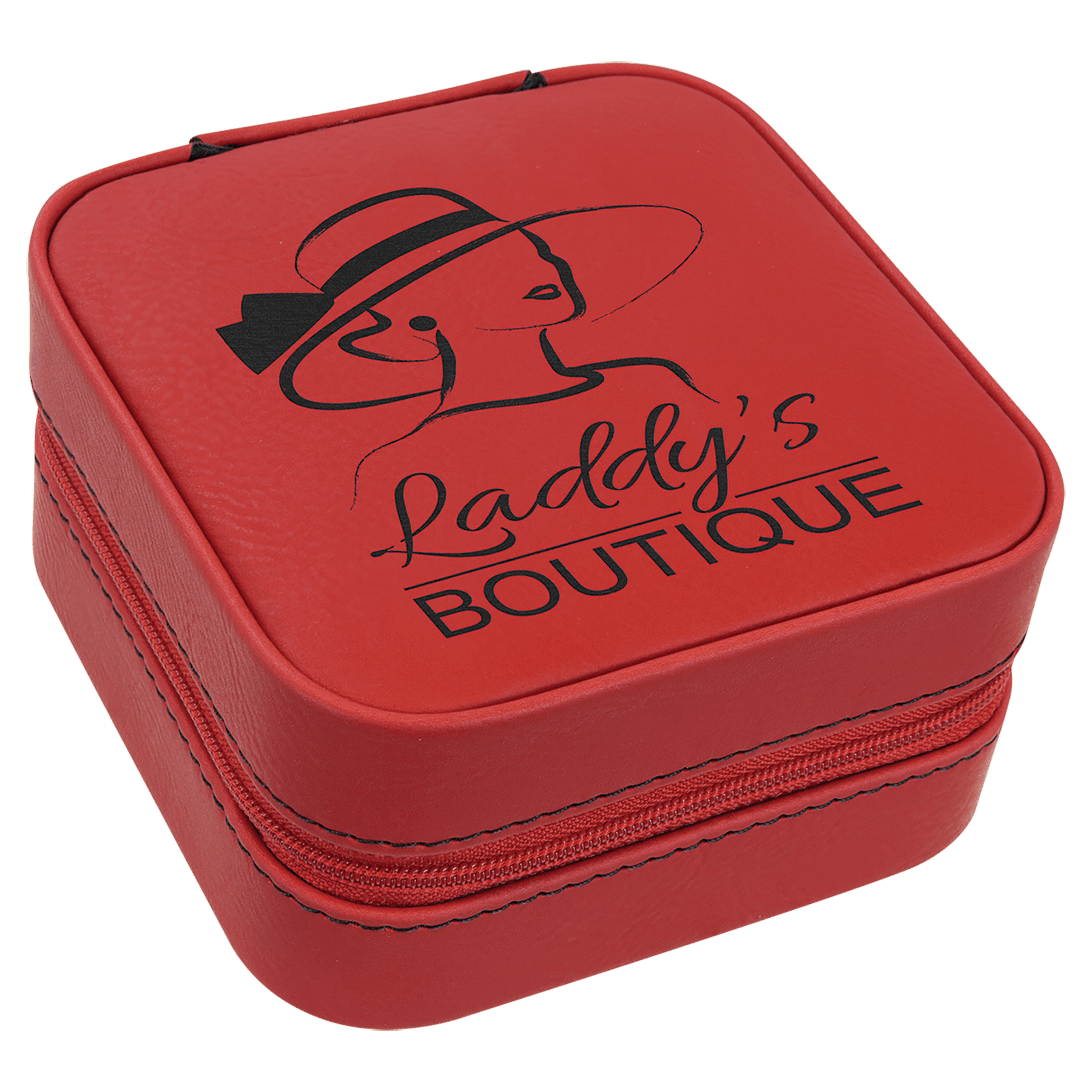 4" X 4" Red Laserable Leatherette Travel Jewelry Box with Black Lining