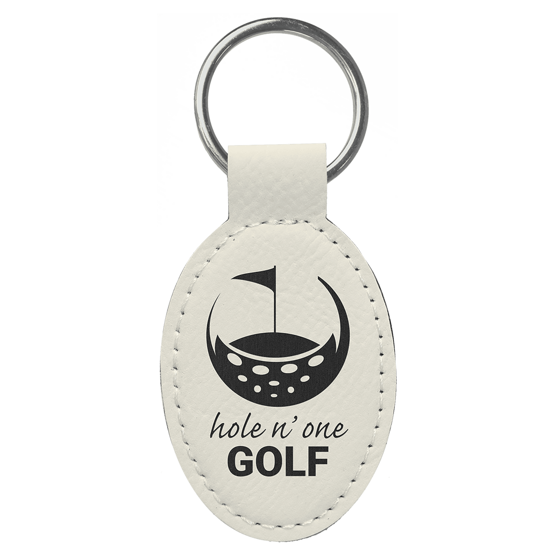 3" x 1 3/4" White Laserable Leatherette Oval Keychain