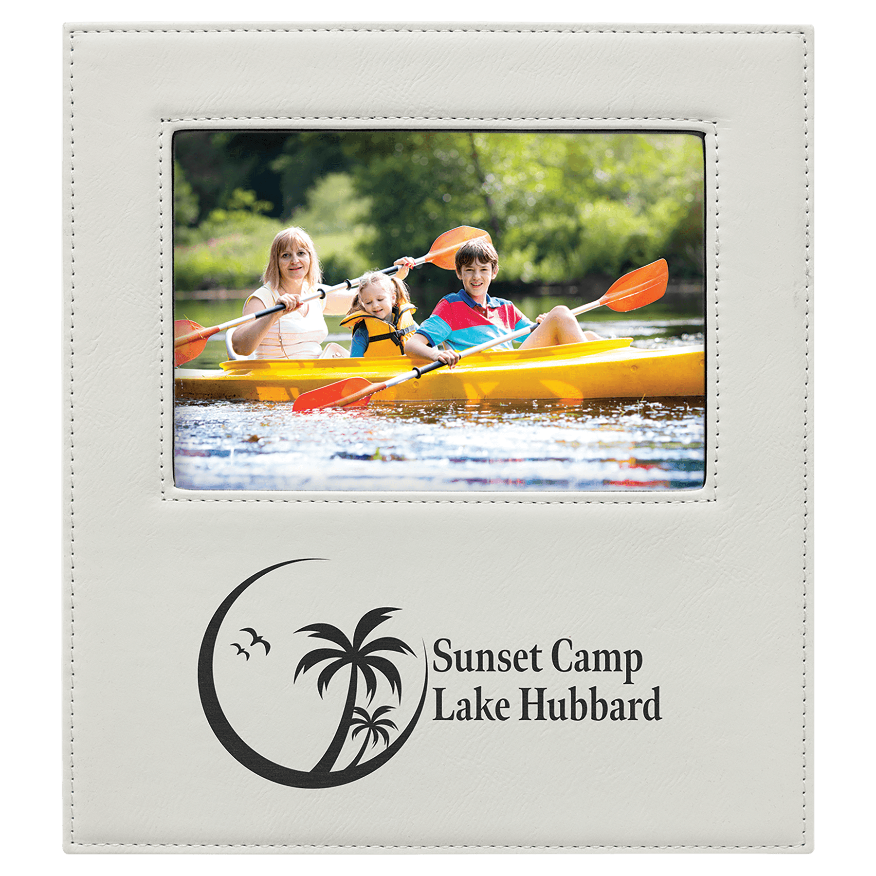 5" x 7" White Leatherette Photo Frame with 4 1/4" x 8 7/8" Engraving Area