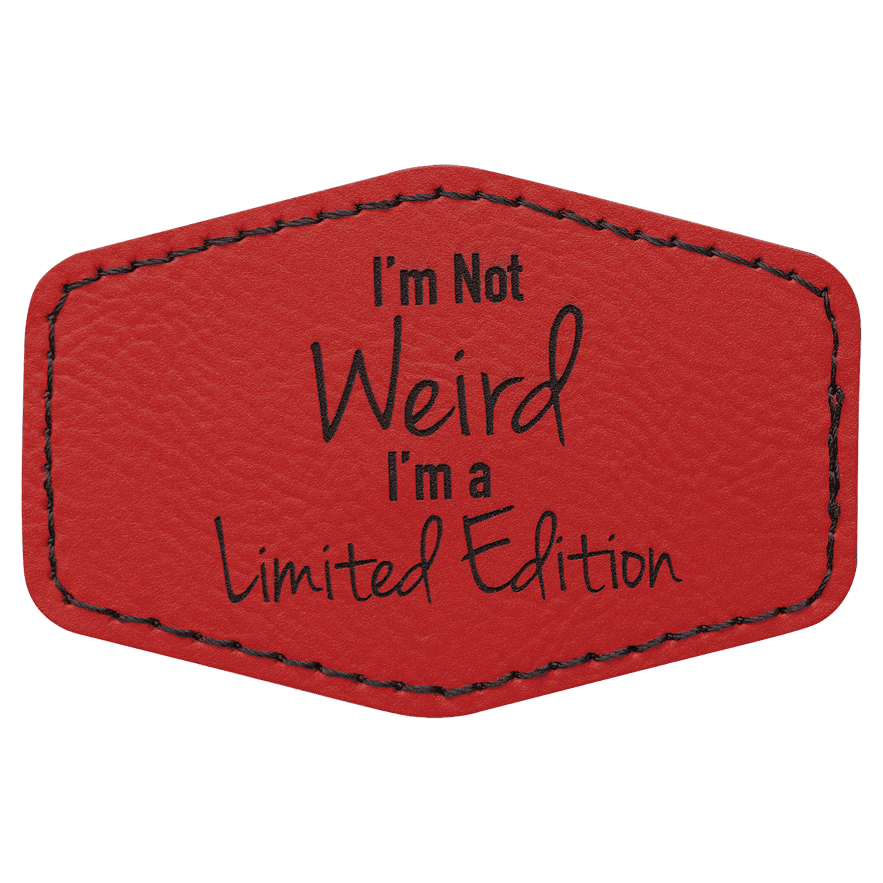 3" x 2" Hex Red Laserable Leatherette Patch with Adhesive