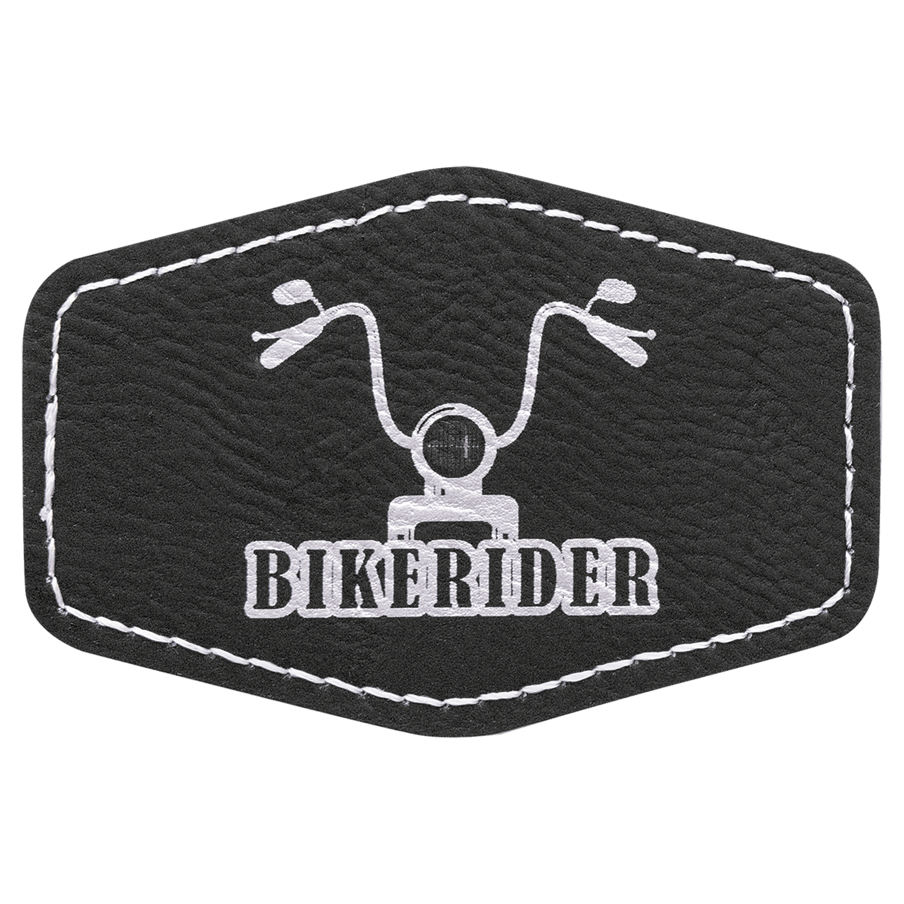 3" x 2" Hex Black/Silver Laserable Leatherette Patch with Adhesive