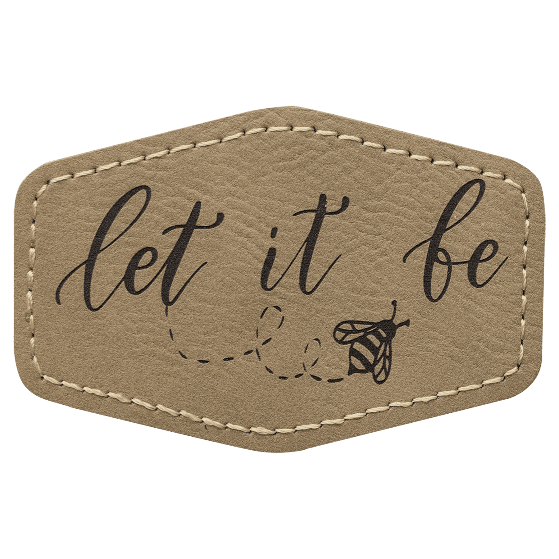 3" x 2" Hex Light Brown Laserable Leatherette Patch with Adhesive