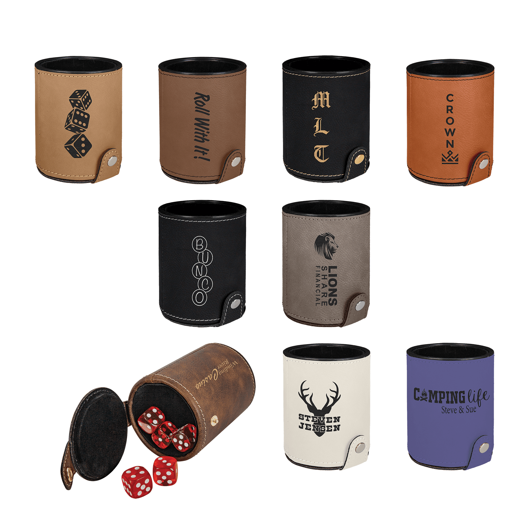 Laserable Leatherette Dice Cup with 5 Dice Sample Set