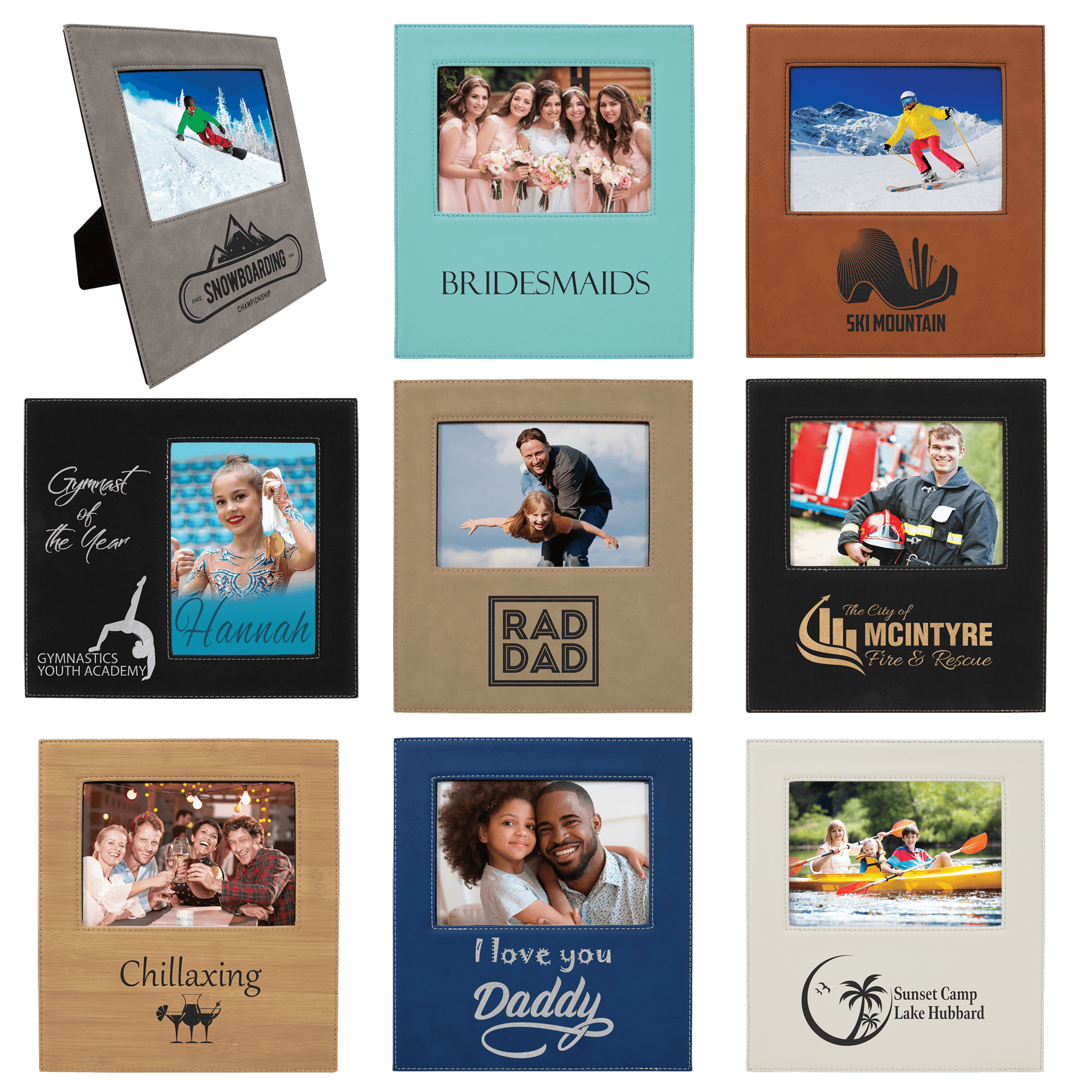 5" x 7" Leatherette Photo Frame with 4 1/4" x 8 7/8" Engraving Area Sample  Set