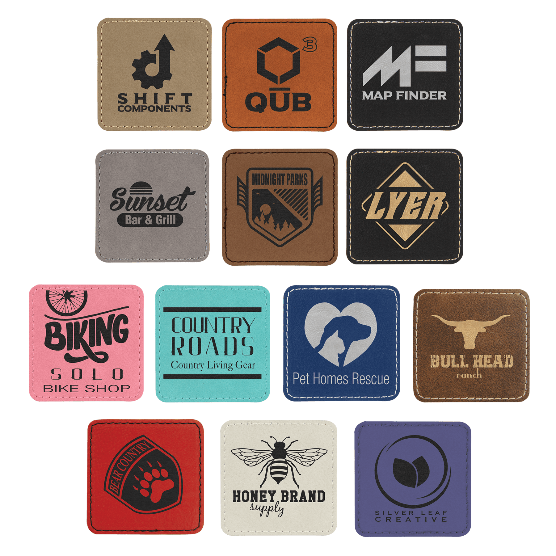 2 1/2" x 2 1/2" Square Laserable Leatherette Patch with Adhesive Sample Set