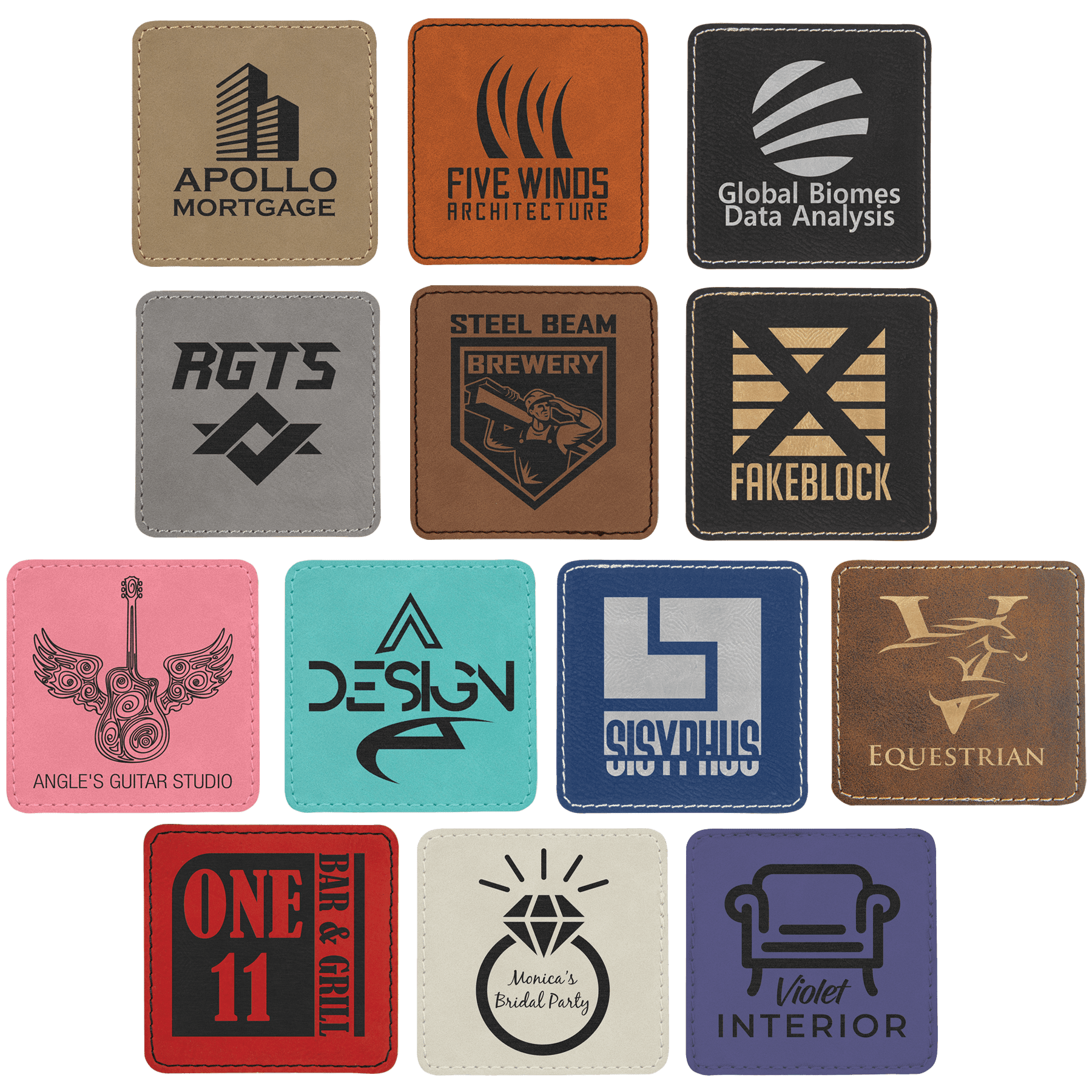 3" x 3" Square Laserable Leatherette Patch with Adhesive Sample Set