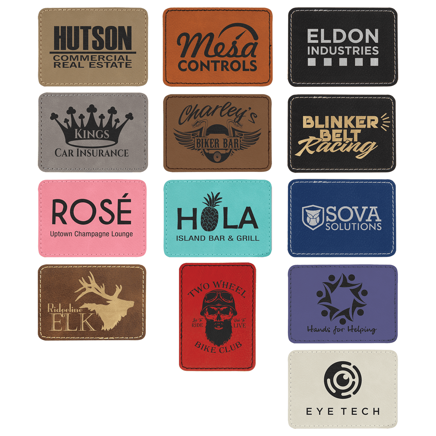 3 1/2" x 2 1/2" Rectangle Laserable Leatherette Patch Sample Set